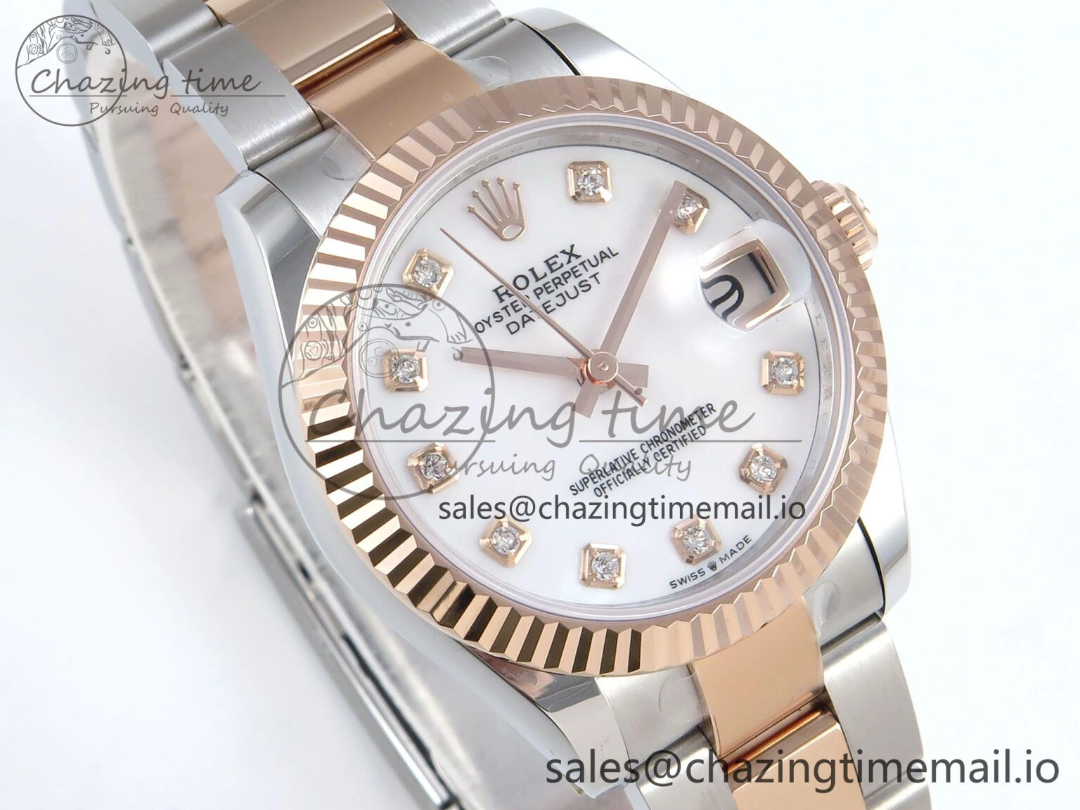 DateJust 31 278271 ARF 1:1 Best Edition 904L Steel White MOP Diamonds Dial on SS RG Oyster Bracelet ETA HighQuality 526