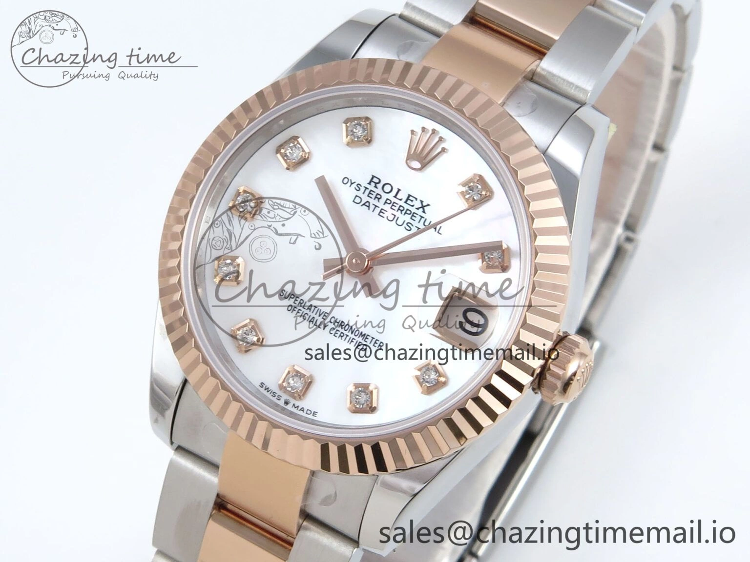 DateJust 31 278271 ARF 1:1 Best Edition 904L Steel White MOP Diamonds Dial on SS RG Oyster Bracelet ETA HighQuality 526