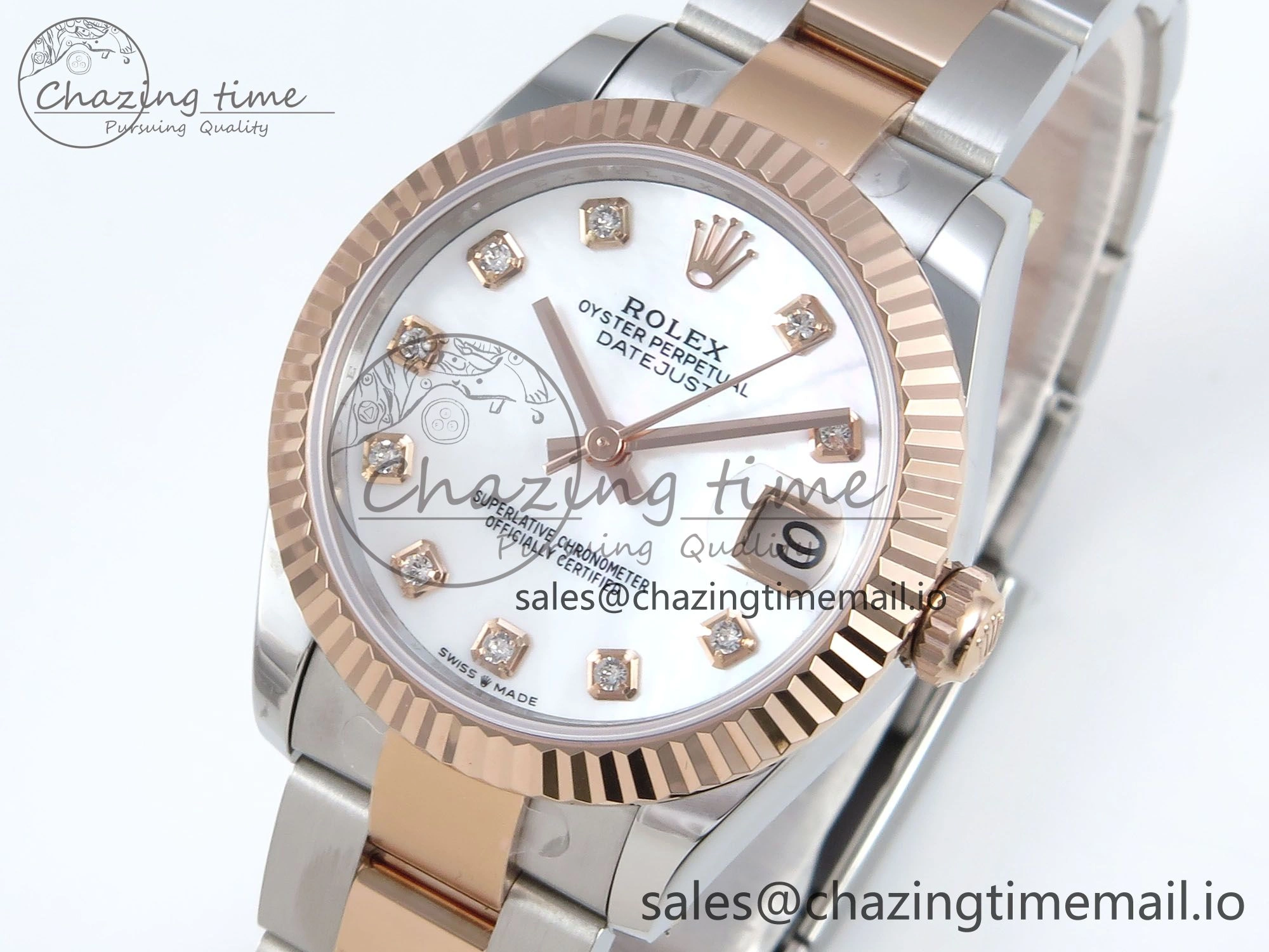 DateJust 31 278271 ARF 1:1 Best Edition 904L Steel White MOP Diamonds Dial on SS RG Oyster Bracelet ETA HighQuality 526