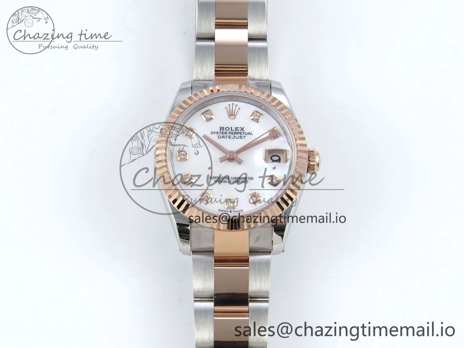 DateJust 31 278271 ARF 1:1 Best Edition 904L Steel White MOP Diamonds Dial on SS RG Oyster Bracelet ETA HighQuality 526