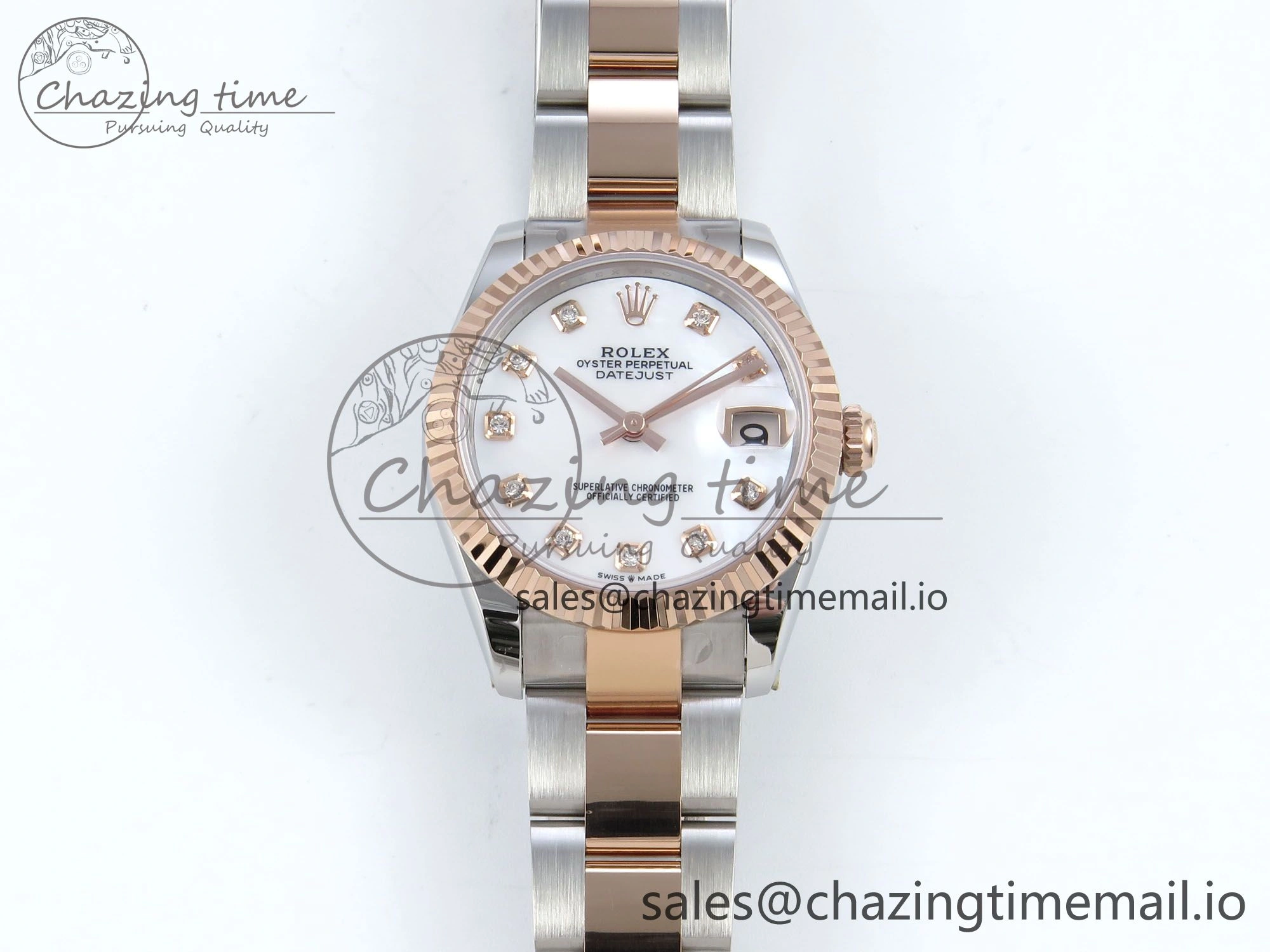 DateJust 31 278271 ARF 1:1 Best Edition 904L Steel White MOP Diamonds Dial on SS RG Oyster Bracelet ETA HighQuality 526