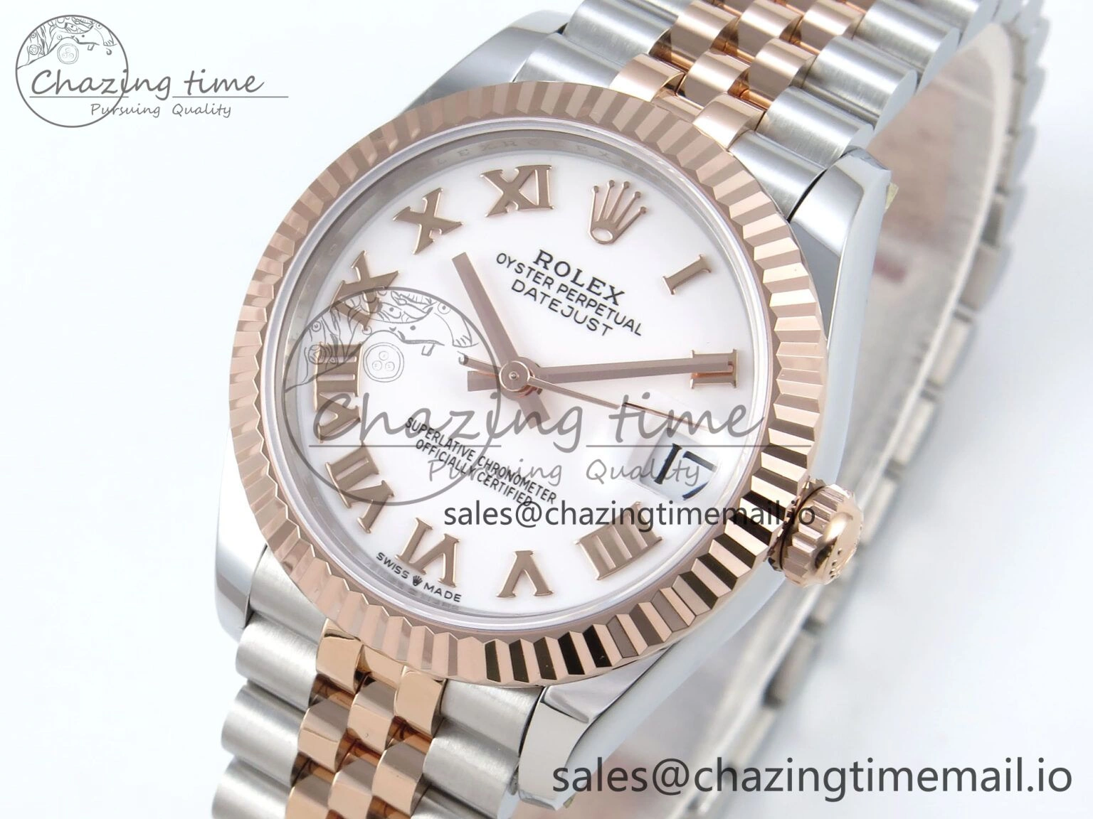 Breathable DateJust 31 278271 ARF 1:1 Best Edition 904L Steel White Roman Dial on SS RG Jubilee Bracelet ETA 512