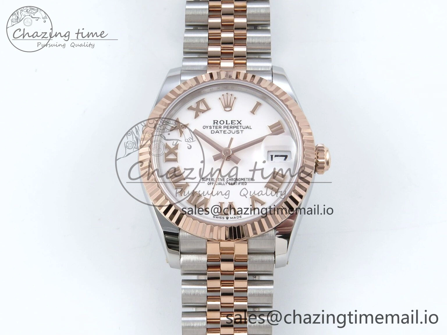 Breathable DateJust 31 278271 ARF 1:1 Best Edition 904L Steel White Roman Dial on SS RG Jubilee Bracelet ETA 512