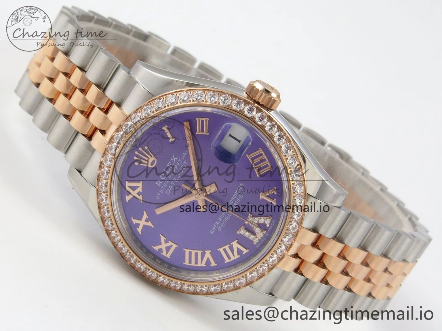 DateJust 31 278271 THBF 1:1 Best Edition 904L Steel Purple Roman Dial Diamonds Bezel on SS RG Jubilee Bracelet HZ Cal. Neat 14