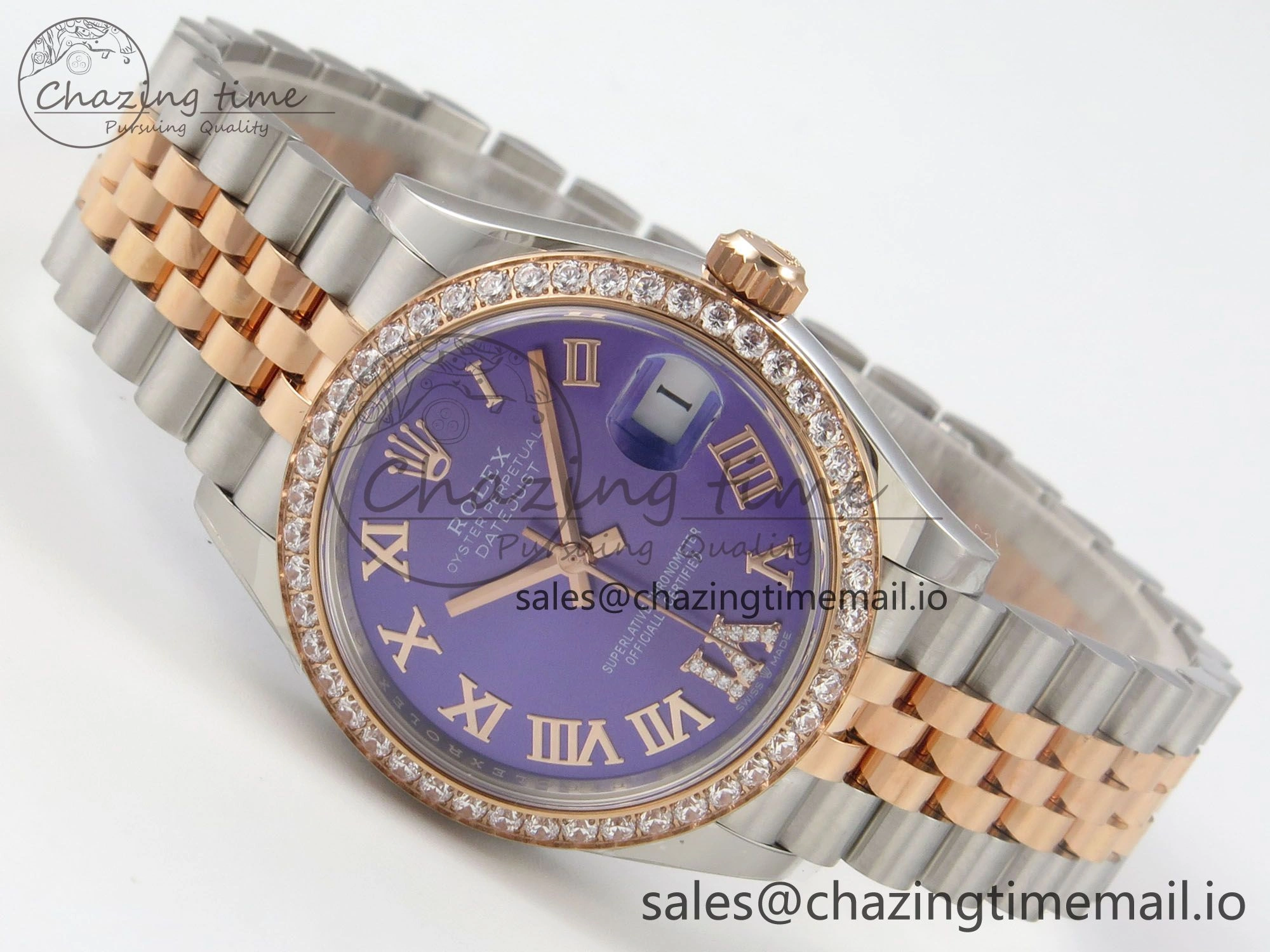 DateJust 31 278271 THBF 1:1 Best Edition 904L Steel Purple Roman Dial Diamonds Bezel on SS RG Jubilee Bracelet HZ Cal. Neat 14