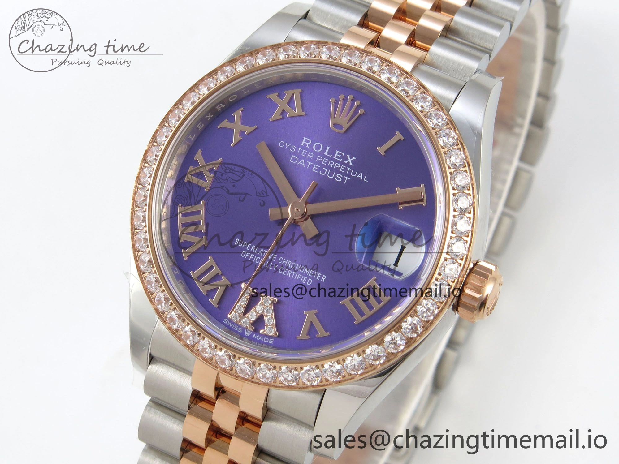 DateJust 31 278271 THBF 1:1 Best Edition 904L Steel Purple Roman Dial Diamonds Bezel on SS RG Jubilee Bracelet HZ Cal. Neat 14