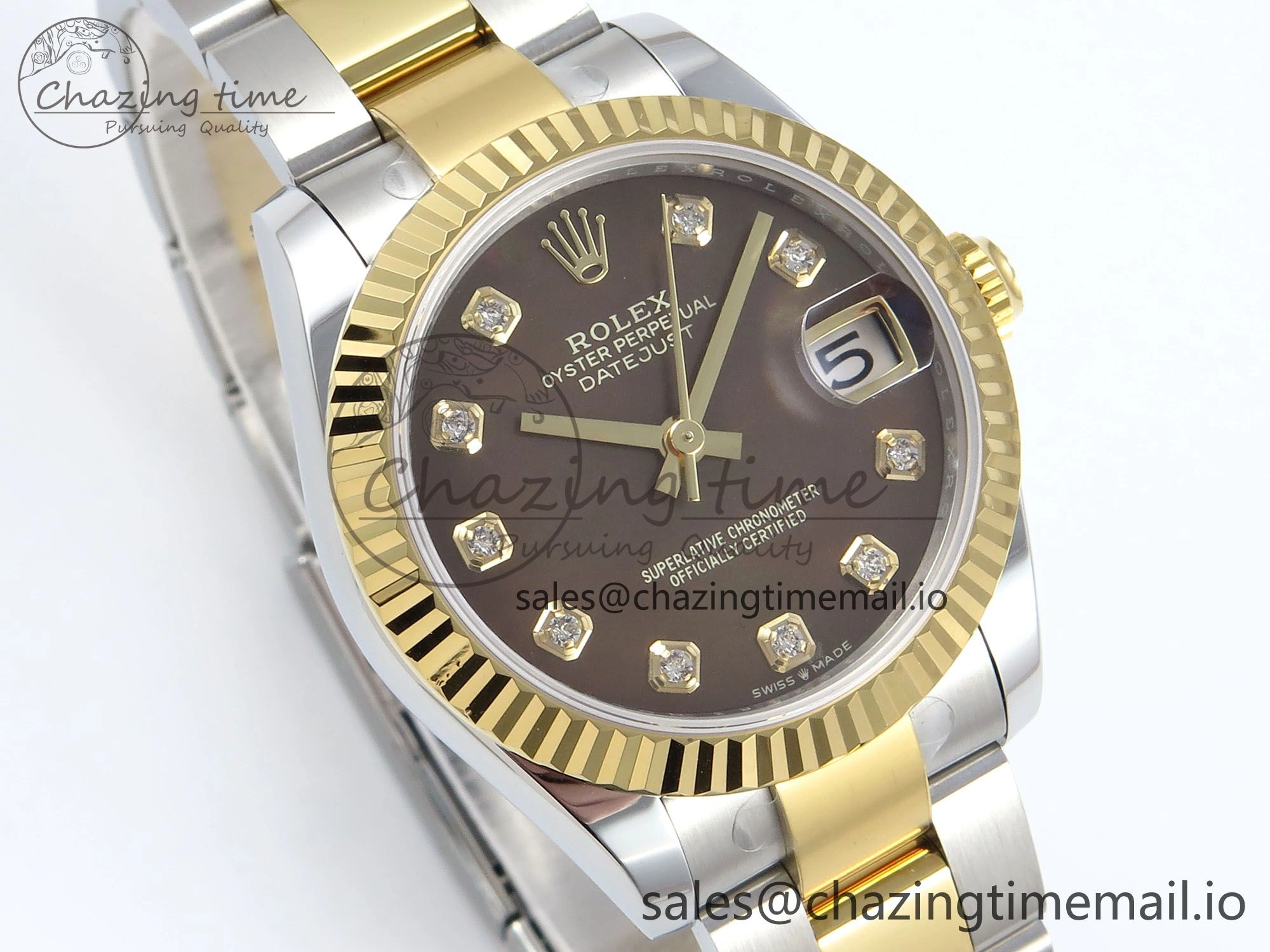 DateJust 31 278273 ARF 1:1 Best Edition 904L Steel Brown Diamonds Dial on SS YG Oyster Bracelet ETA UrbanChic 577
