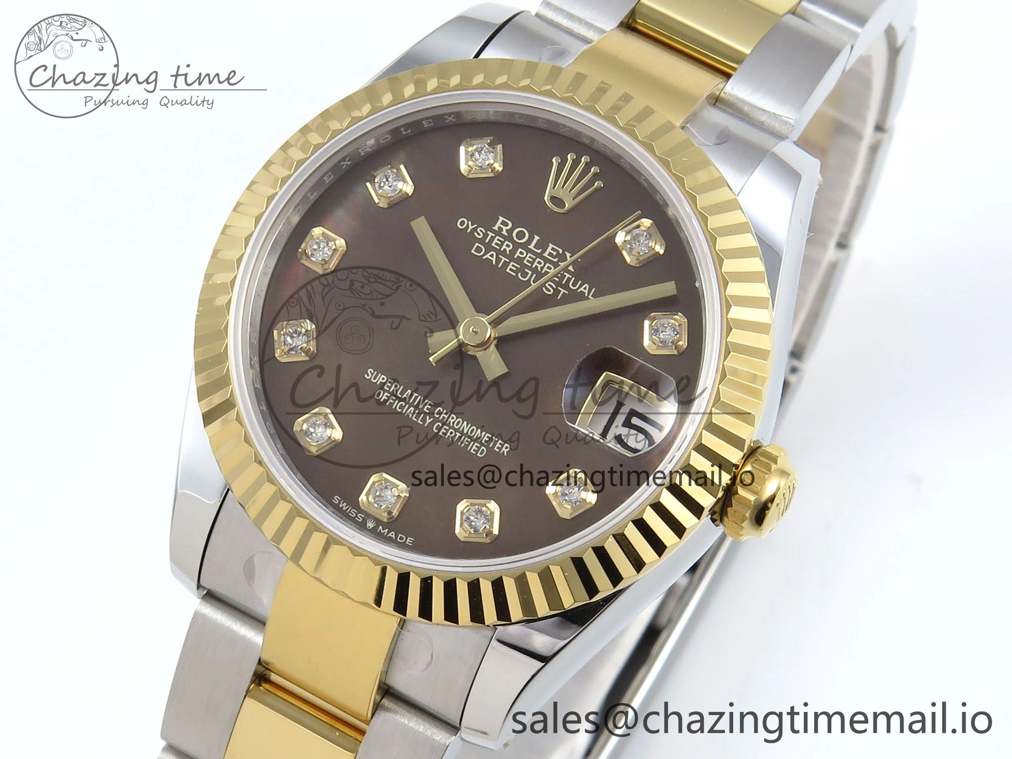 DateJust 31 278273 ARF 1:1 Best Edition 904L Steel Brown Diamonds Dial on SS YG Oyster Bracelet ETA UrbanChic 577