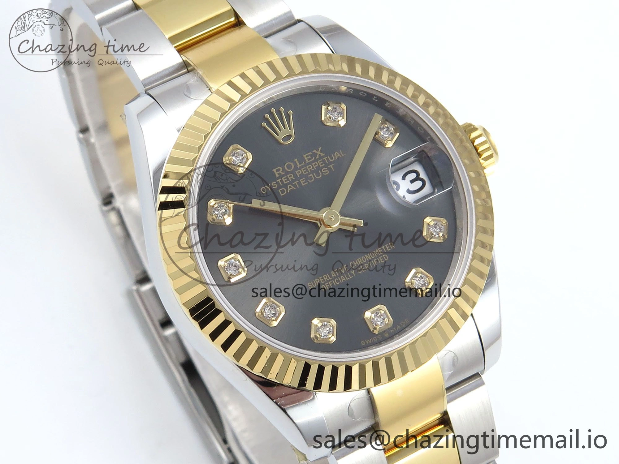 Original DateJust 31 278273 ARF 1:1 Best Edition 904L Steel Gray Diamonds Dial on SS YG Oyster Bracelet ETA 580
