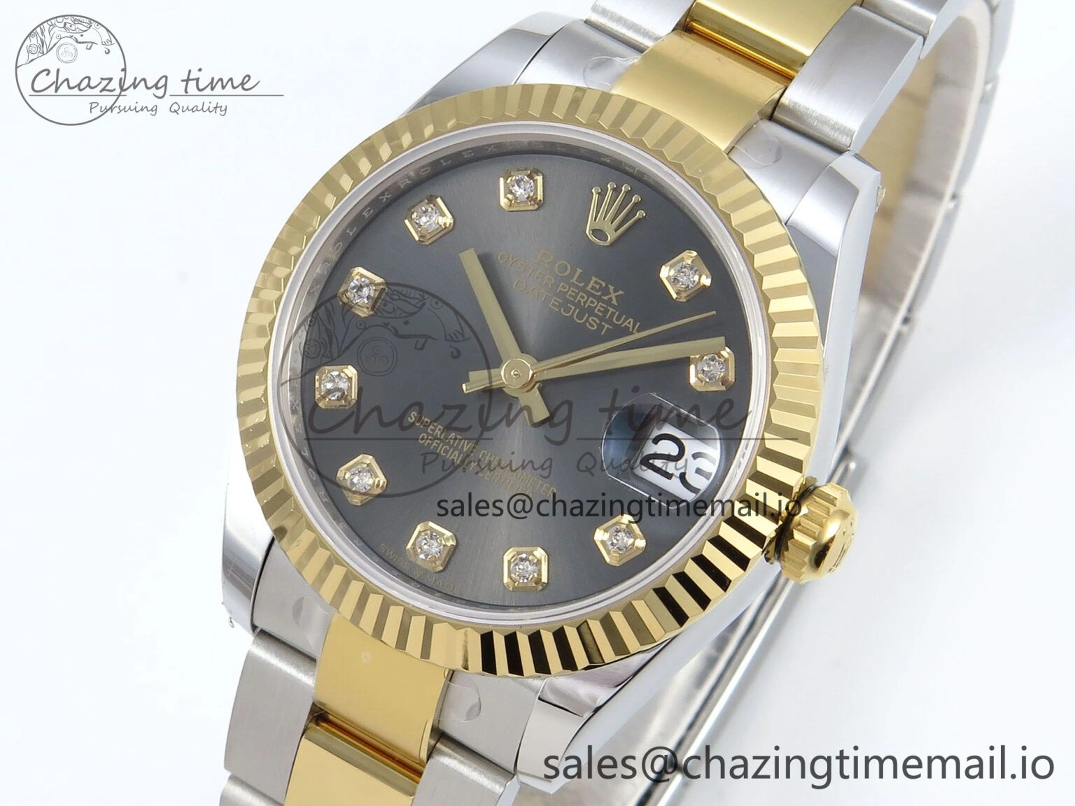 Original DateJust 31 278273 ARF 1:1 Best Edition 904L Steel Gray Diamonds Dial on SS YG Oyster Bracelet ETA 580