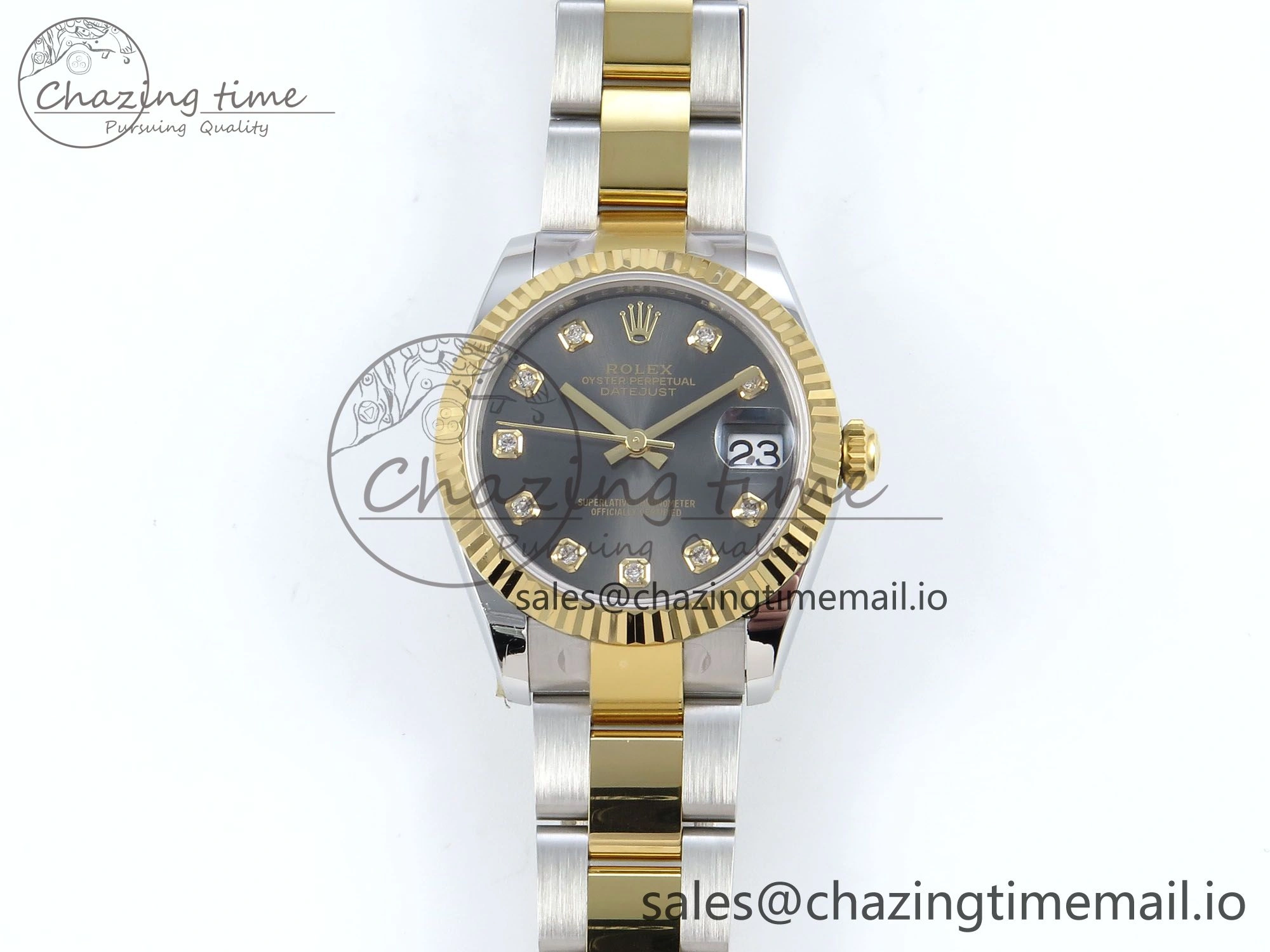 Original DateJust 31 278273 ARF 1:1 Best Edition 904L Steel Gray Diamonds Dial on SS YG Oyster Bracelet ETA 580