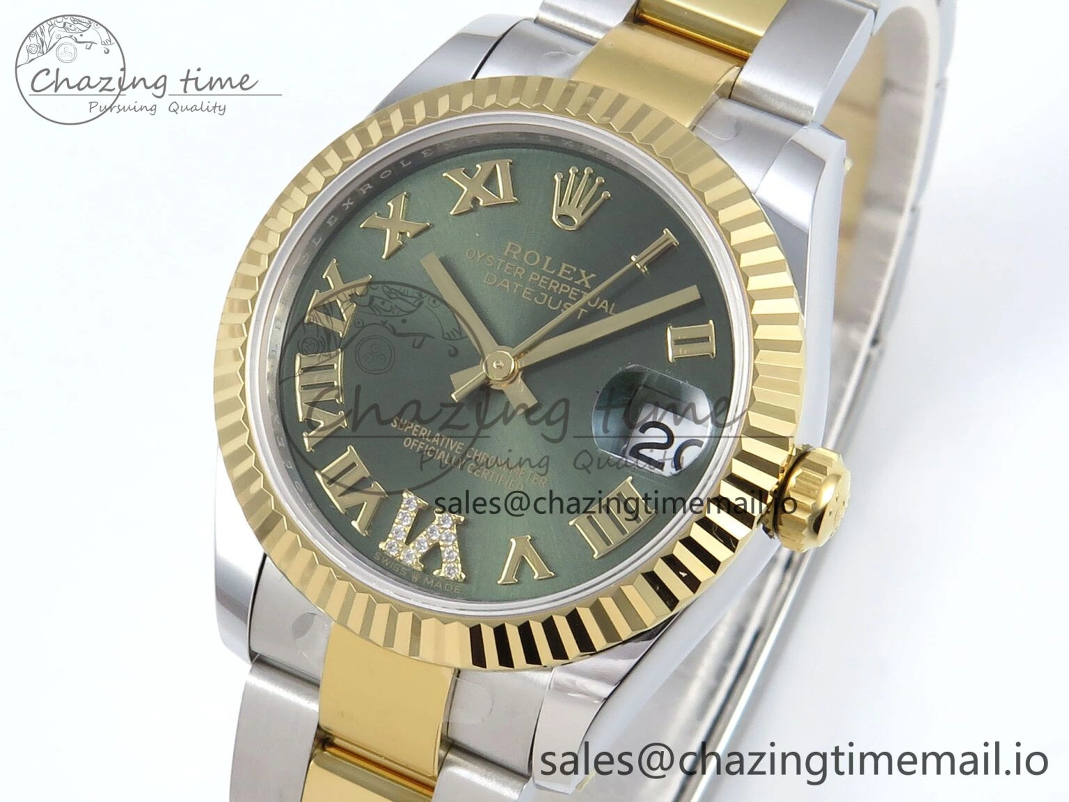 DateJust 31 278273 ARF 1:1 Best Edition 904L Steel Green Roman Diamonds Dial on SS YG Oyster Bracelet ETA Upgraded 582