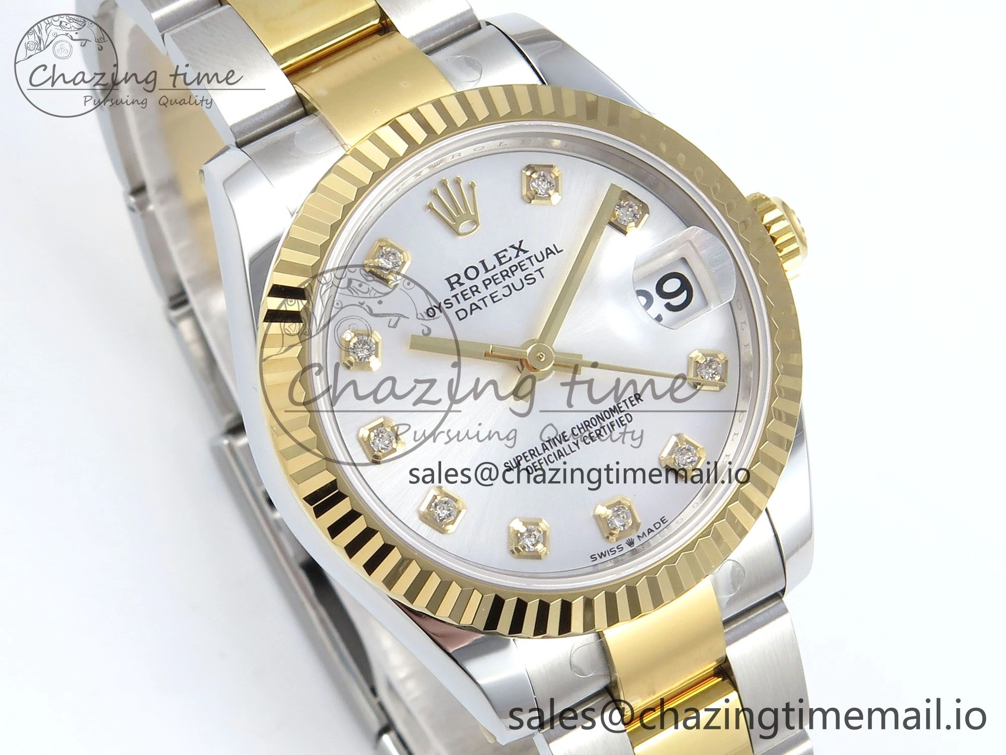 Classic DateJust 31 278273 ARF 1:1 Best Edition 904L Steel Silver Diamonds Dial on SS YG Oyster Bracelet ETA 581