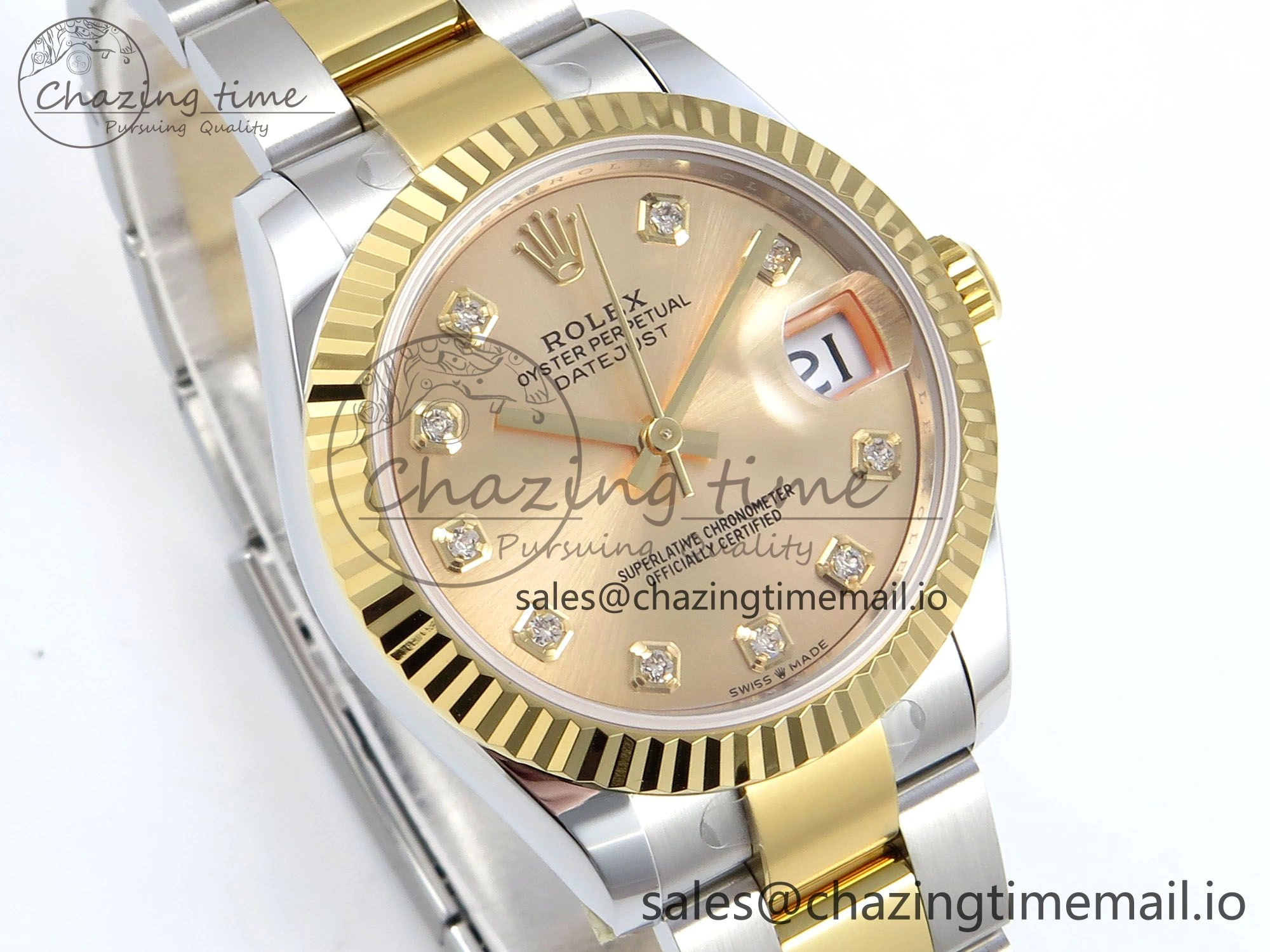 Unisex DateJust 31 278273 ARF 1:1 Best Edition 904L Steel YG Diamonds Dial on SS YG Oyster Bracelet ETA 576
