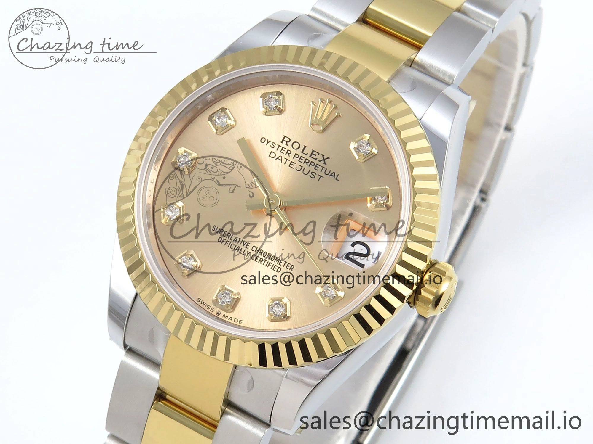 Unisex DateJust 31 278273 ARF 1:1 Best Edition 904L Steel YG Diamonds Dial on SS YG Oyster Bracelet ETA 576