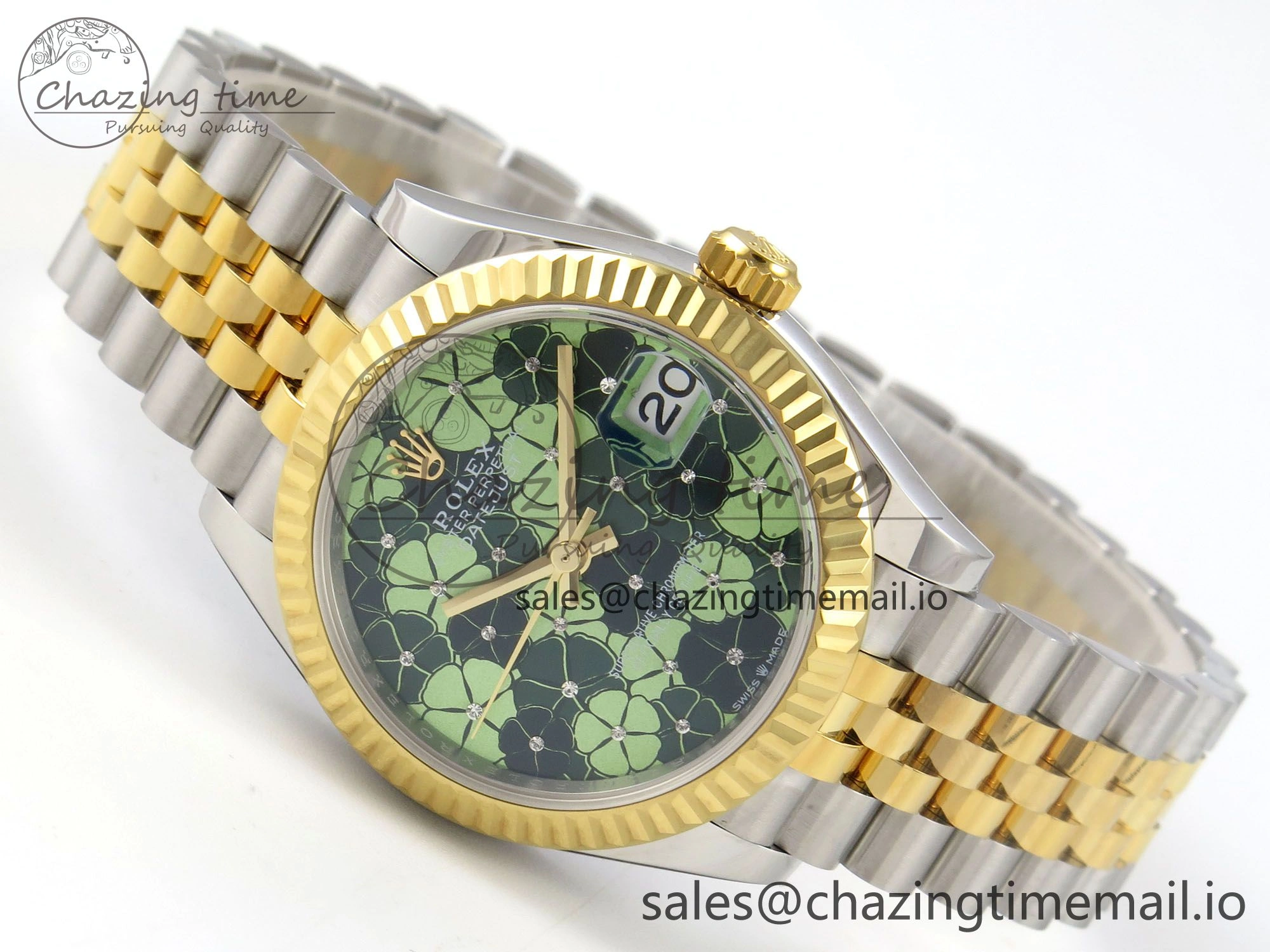 DateJust 31 278273 THBF 1:1 Best Edition 904L Steel Fluted Green Floral Dial Fluted Bezel on SS YG Jubilee Bracelet HZ Cal. Compact 21
