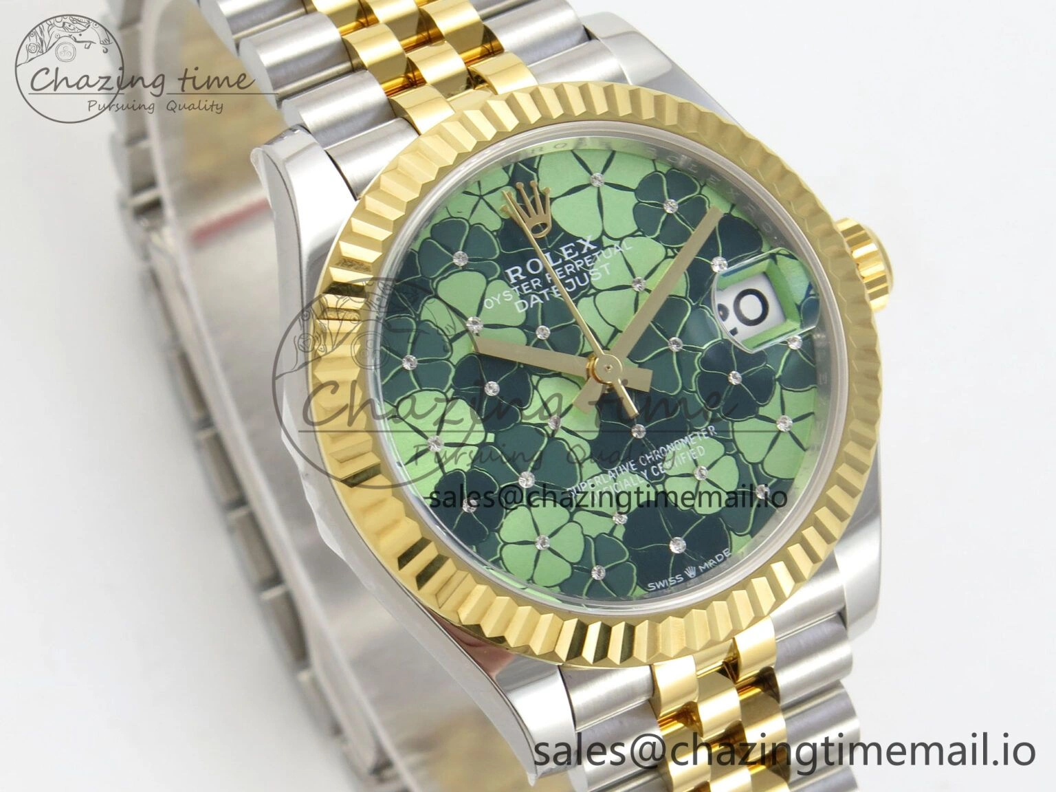 DateJust 31 278273 THBF 1:1 Best Edition 904L Steel Fluted Green Floral Dial Fluted Bezel on SS YG Jubilee Bracelet HZ Cal. Compact 21