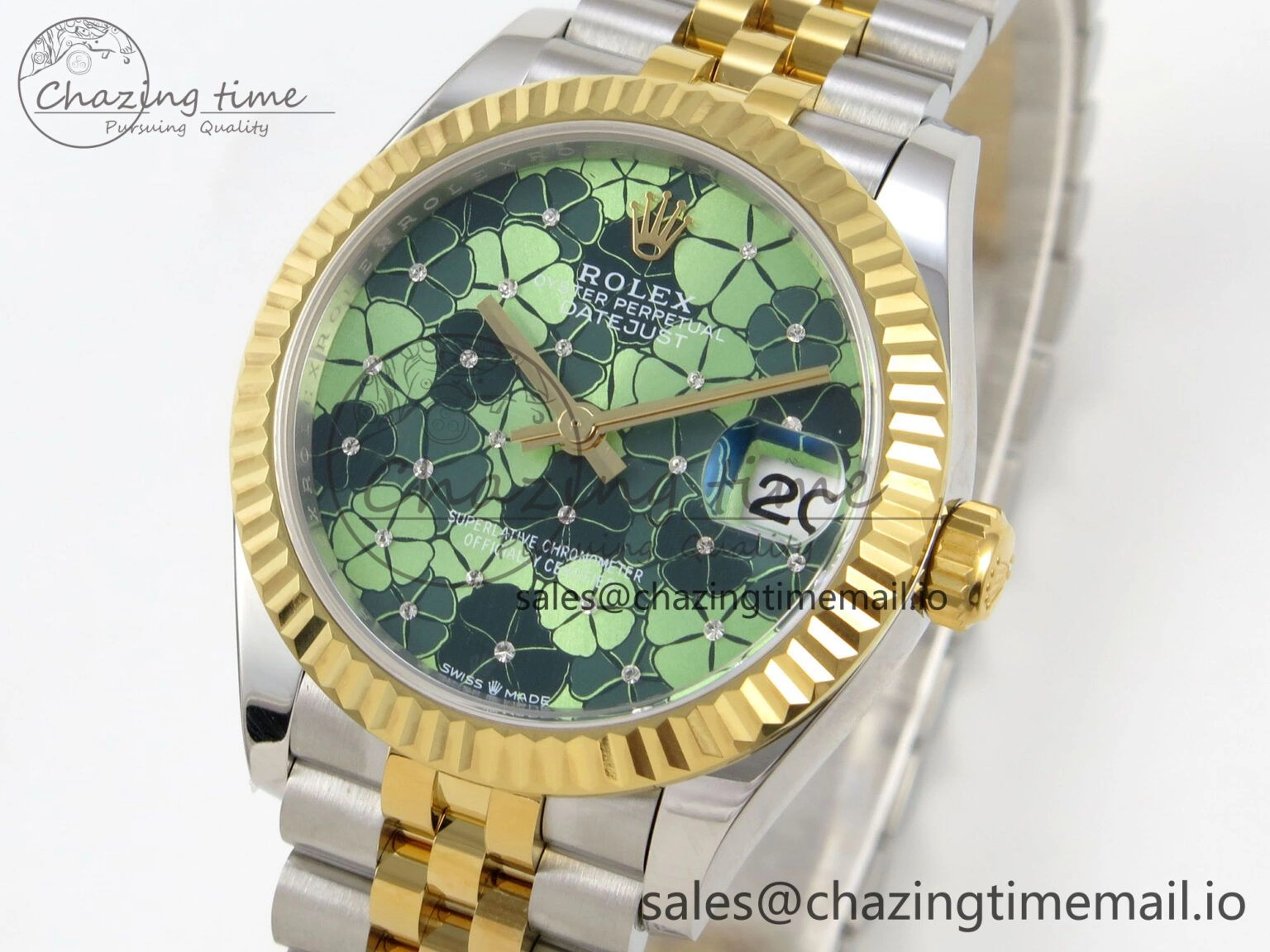 DateJust 31 278273 THBF 1:1 Best Edition 904L Steel Fluted Green Floral Dial Fluted Bezel on SS YG Jubilee Bracelet HZ Cal. Compact 21