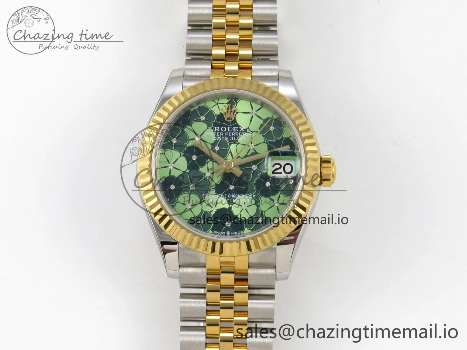 DateJust 31 278273 THBF 1:1 Best Edition 904L Steel Fluted Green Floral Dial Fluted Bezel on SS YG Jubilee Bracelet HZ Cal. Compact 21