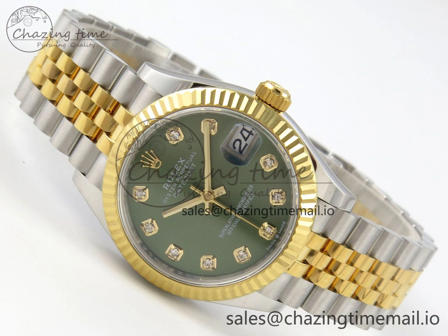 Minimalist DateJust 31 278273 THBF 1:1 Best Edition 904L Steel Green Diamonds Dial Diamonds Bezel on SS YG Jubilee Bracelet HZ Cal. 9