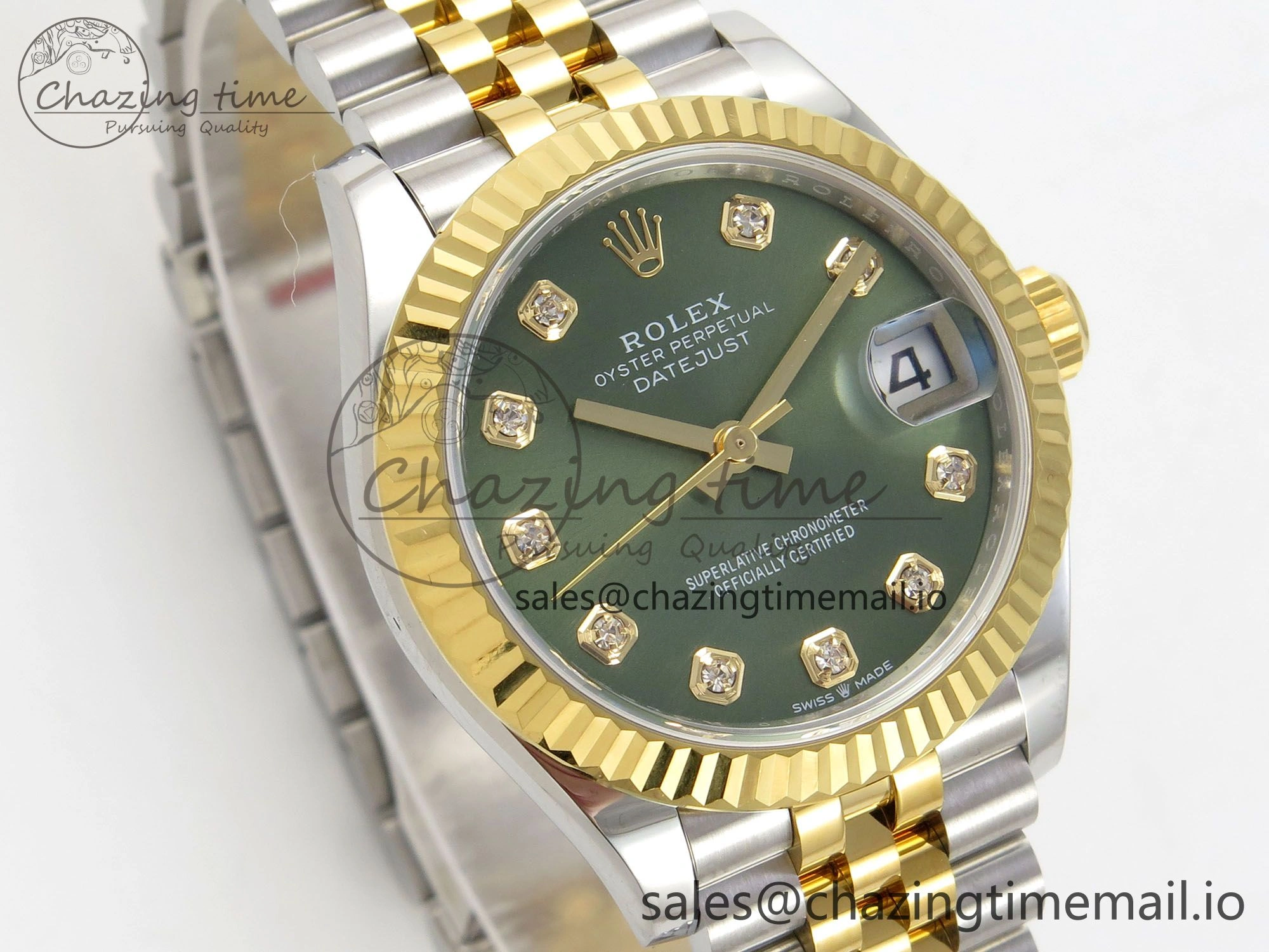Minimalist DateJust 31 278273 THBF 1:1 Best Edition 904L Steel Green Diamonds Dial Diamonds Bezel on SS YG Jubilee Bracelet HZ Cal. 9