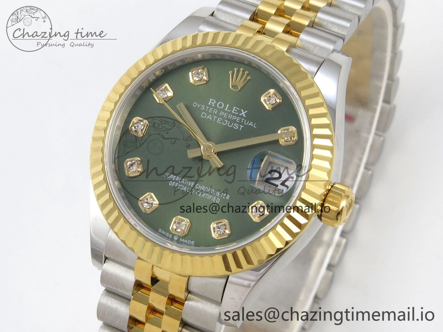Minimalist DateJust 31 278273 THBF 1:1 Best Edition 904L Steel Green Diamonds Dial Diamonds Bezel on SS YG Jubilee Bracelet HZ Cal. 9