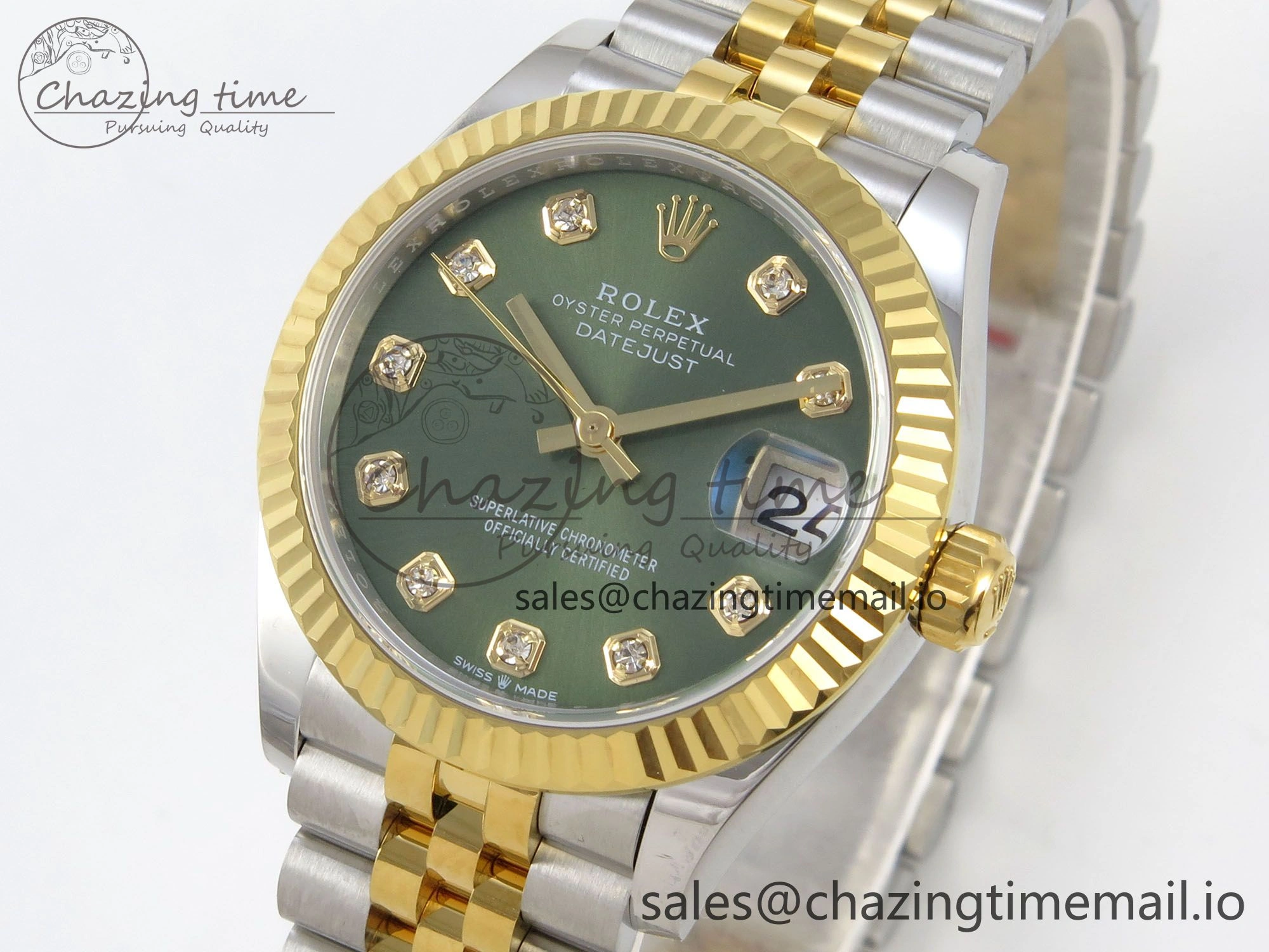 Minimalist DateJust 31 278273 THBF 1:1 Best Edition 904L Steel Green Diamonds Dial Diamonds Bezel on SS YG Jubilee Bracelet HZ Cal. 9
