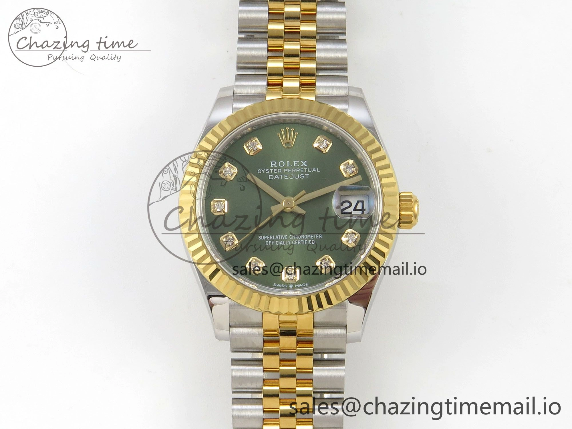 Minimalist DateJust 31 278273 THBF 1:1 Best Edition 904L Steel Green Diamonds Dial Diamonds Bezel on SS YG Jubilee Bracelet HZ Cal. 9