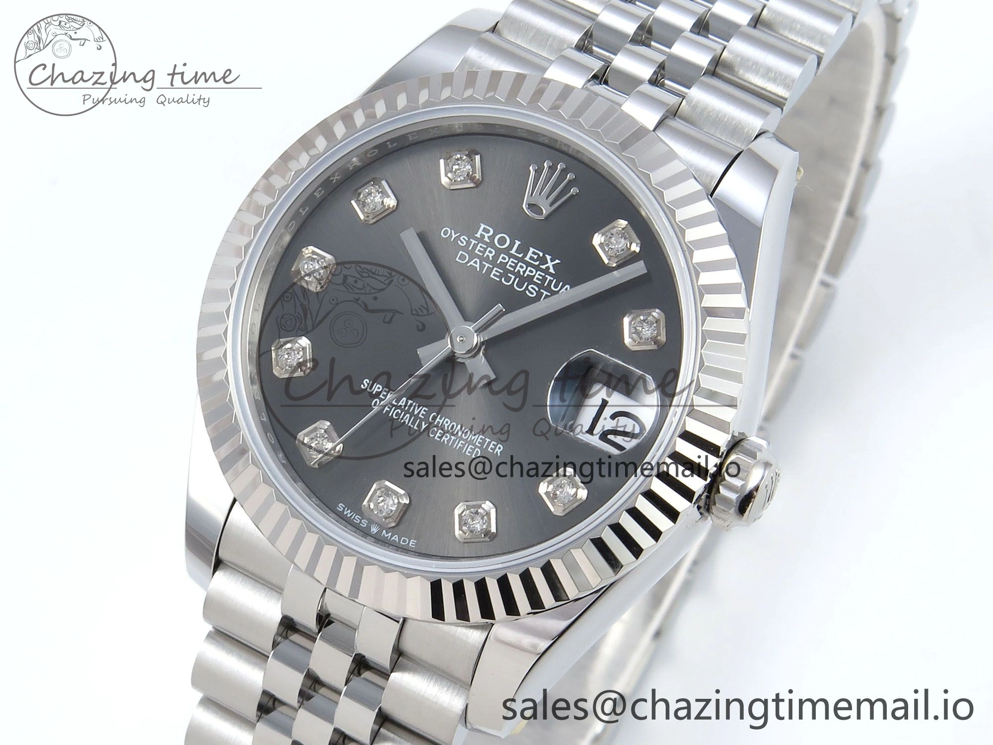 Affordable DateJust 31 278274 ARF 1:1 Best Edition 904L Steel Gray Diamonds Dial on SS Jubilee Bracelet ETA 541