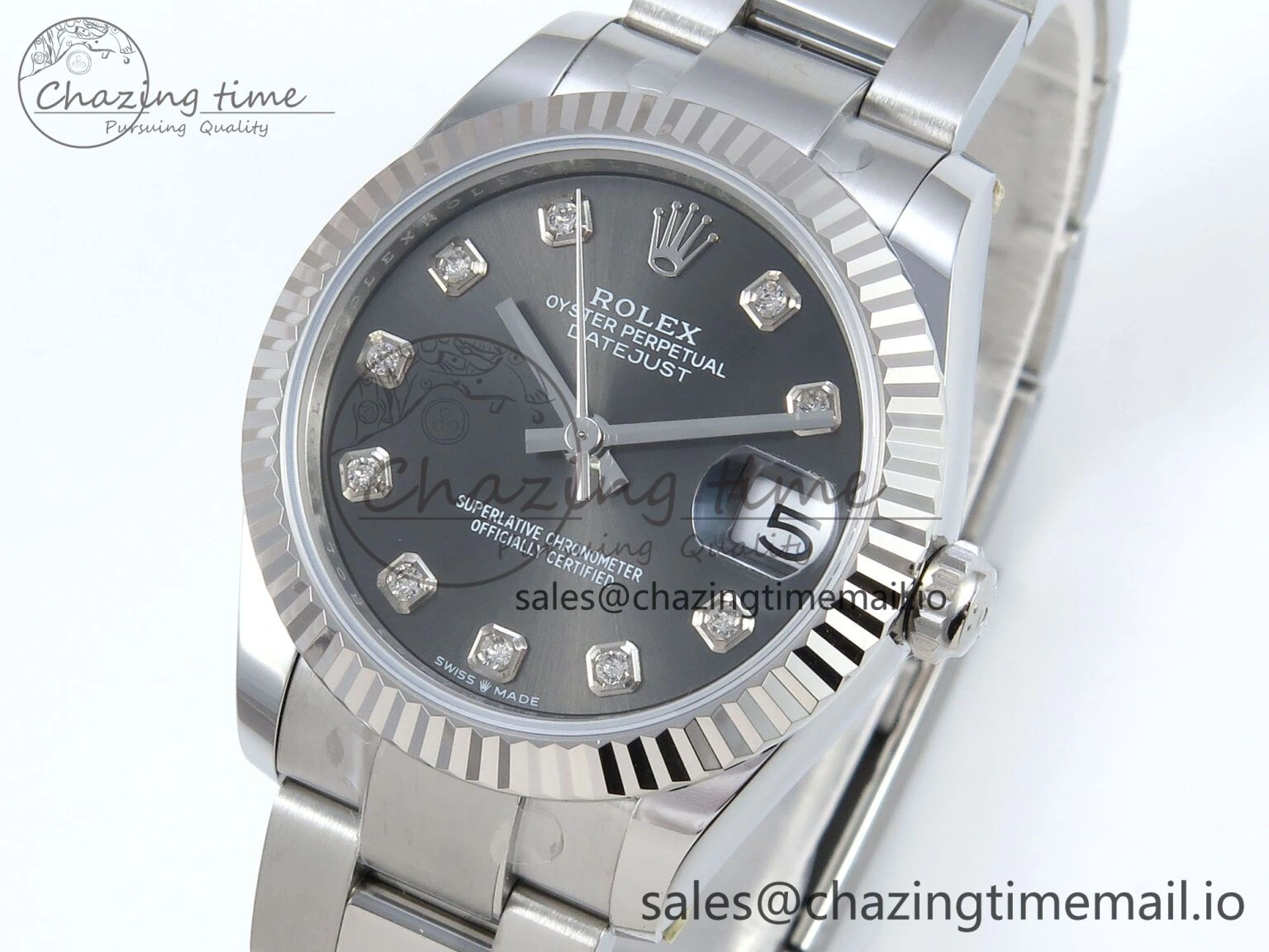QuickDry DateJust 31 278274 ARF 1:1 Best Edition 904L Steel Gray Diamonds Dial on SS Oyster Bracelet ETA 558