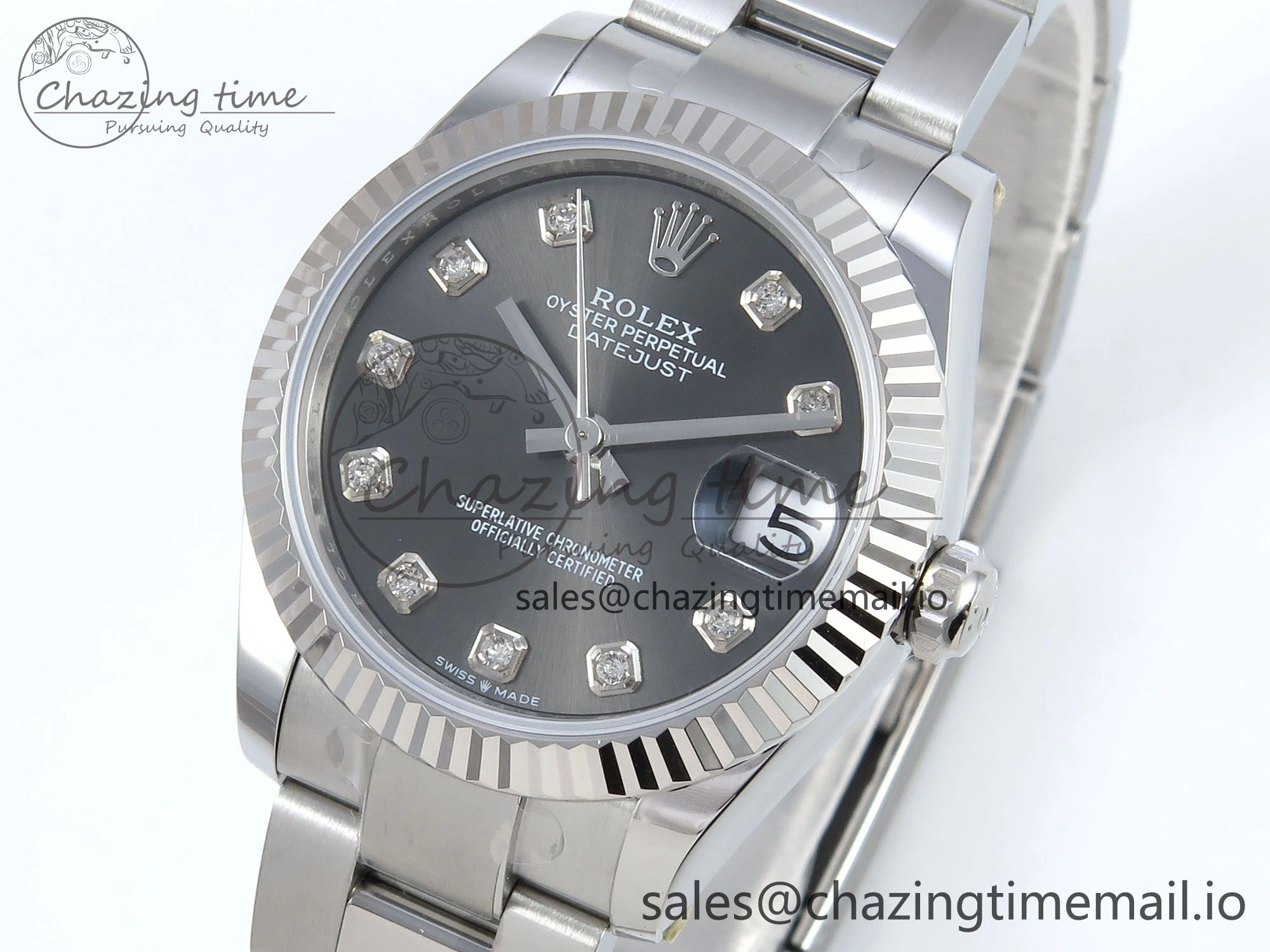QuickDry DateJust 31 278274 ARF 1:1 Best Edition 904L Steel Gray Diamonds Dial on SS Oyster Bracelet ETA 558