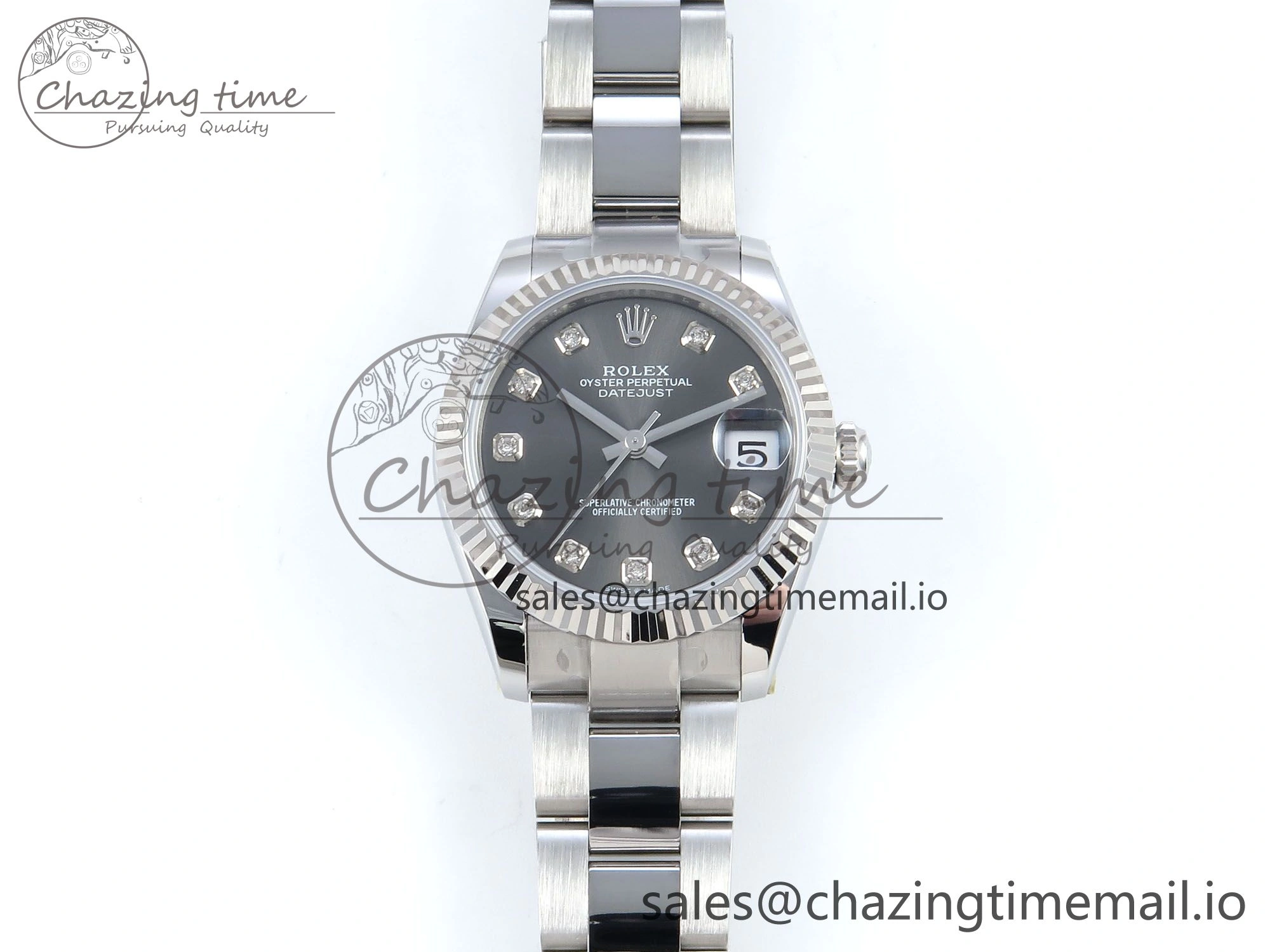 QuickDry DateJust 31 278274 ARF 1:1 Best Edition 904L Steel Gray Diamonds Dial on SS Oyster Bracelet ETA 558