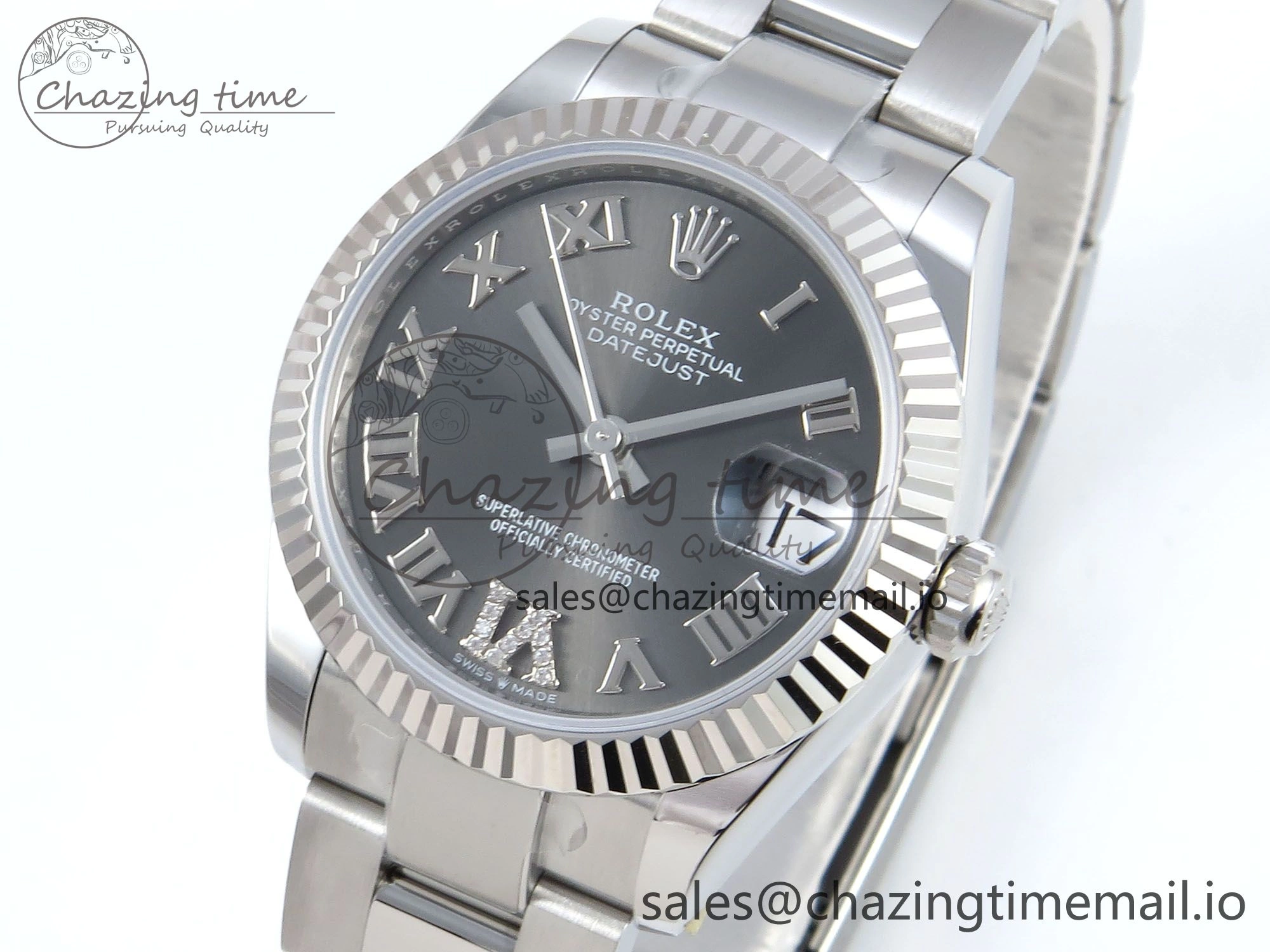 DateJust 31 278274 ARF 1:1 Best Edition 904L Steel Gray Roman Diamonds Dial on SS Oyster Bracelet ETA Compact 550