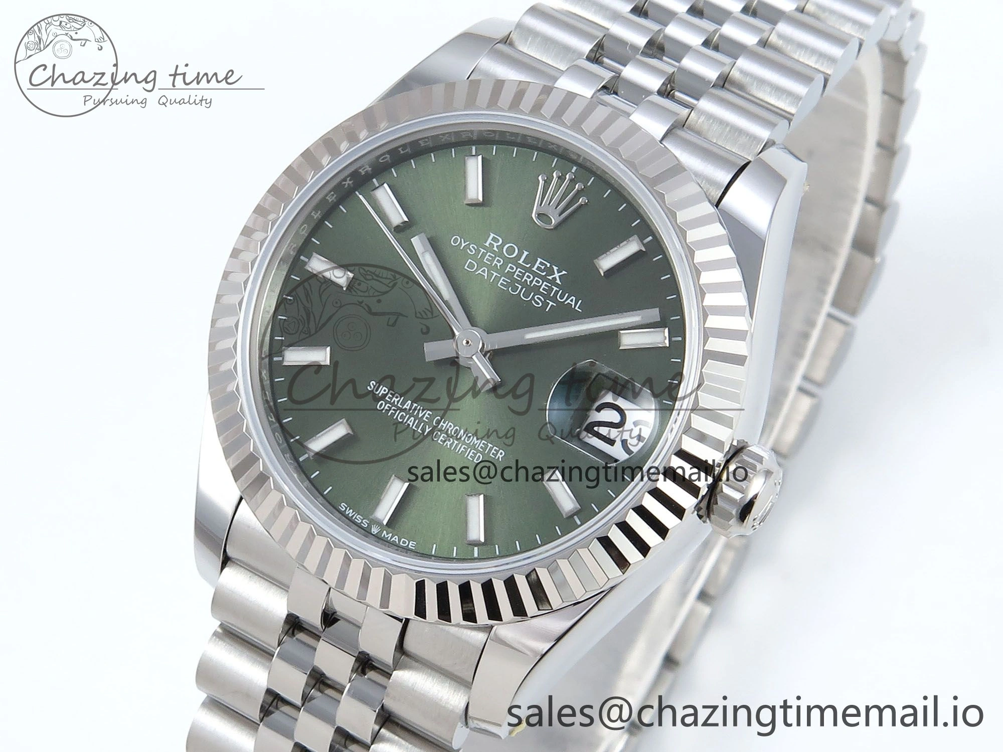 Lightweight DateJust 31 278274 ARF 1:1 Best Edition 904L Steel Green Dial Stick Marker on SS Jubilee Bracelet ETA 543