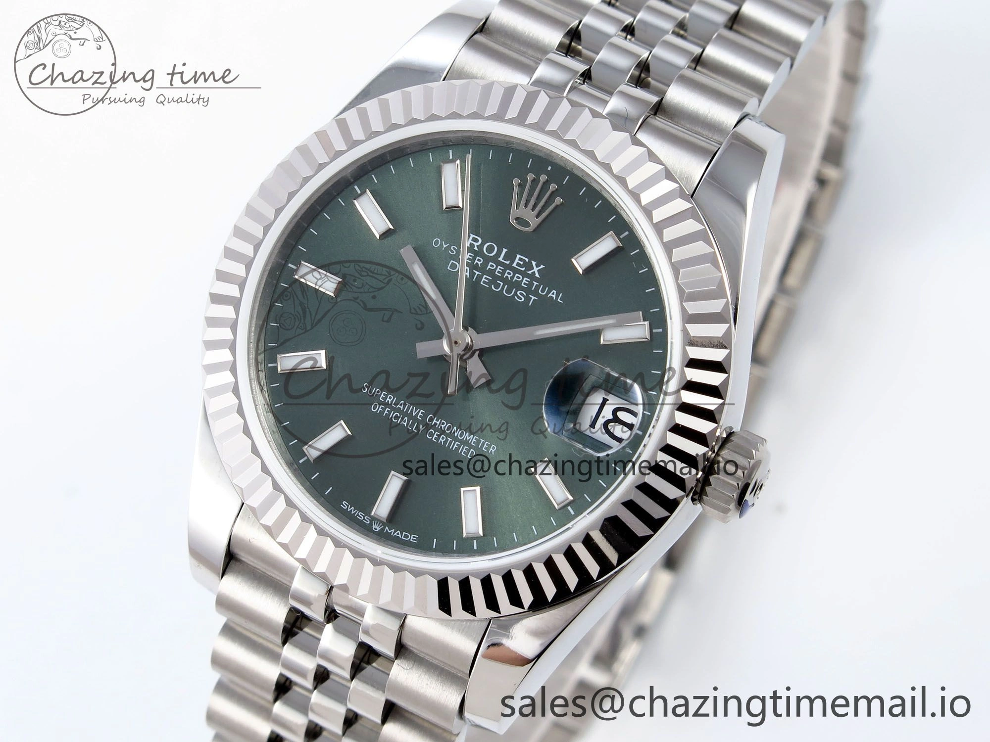 DateJust 31 278274 JARF 1:1 Best Edition 904L Steel Green Stick Dial on SS Jubilee Bracelet HZ Sleek 871