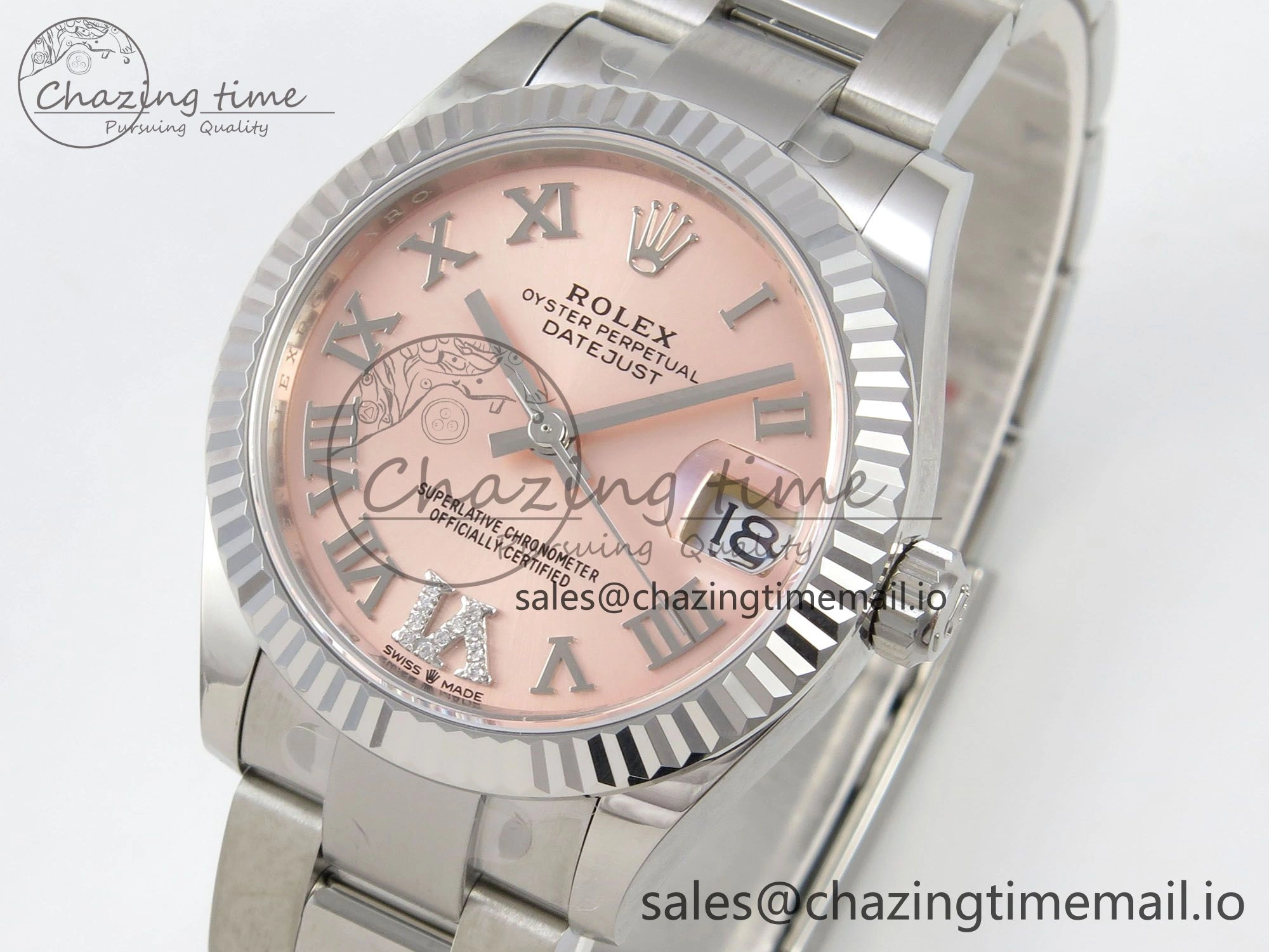 DateJust 31 278274 SS THBF 1:1 Best Edition 904L Steel RG Roman Diamonds Dial on Oyster Bracelet HZ Cal. WellDesigned 62