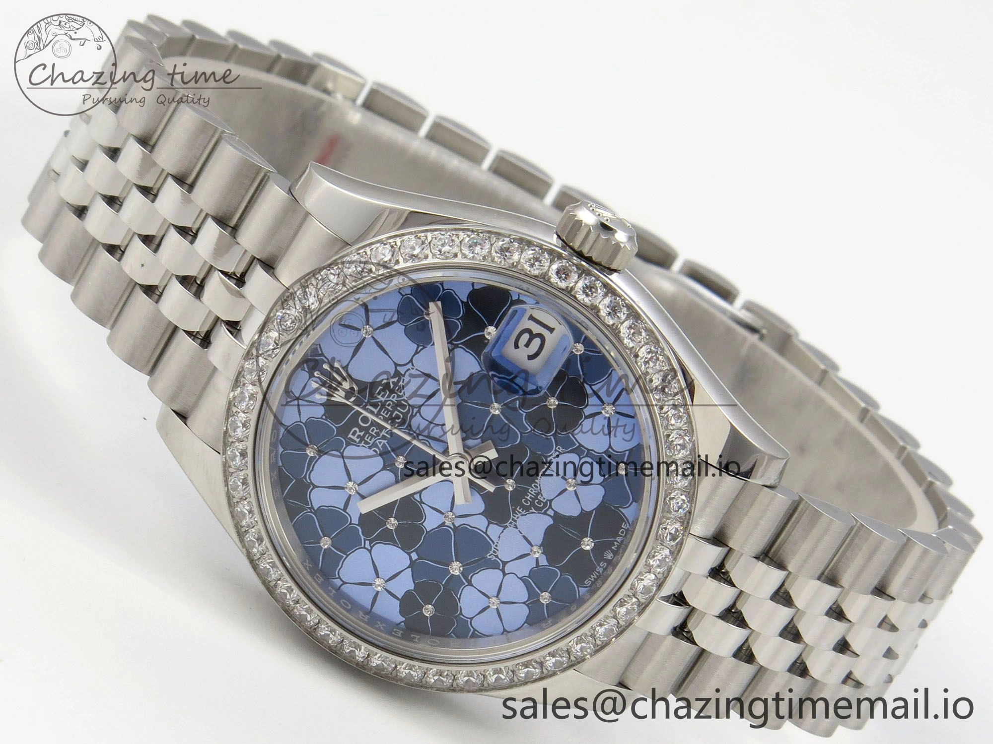 Durable DateJust 31 278274 THBF 1:1 Best Edition 904L Steel Fluted Blue Floral Dial Diamonds Bezel on SS Jubilee Bracelet HZ Cal. 48