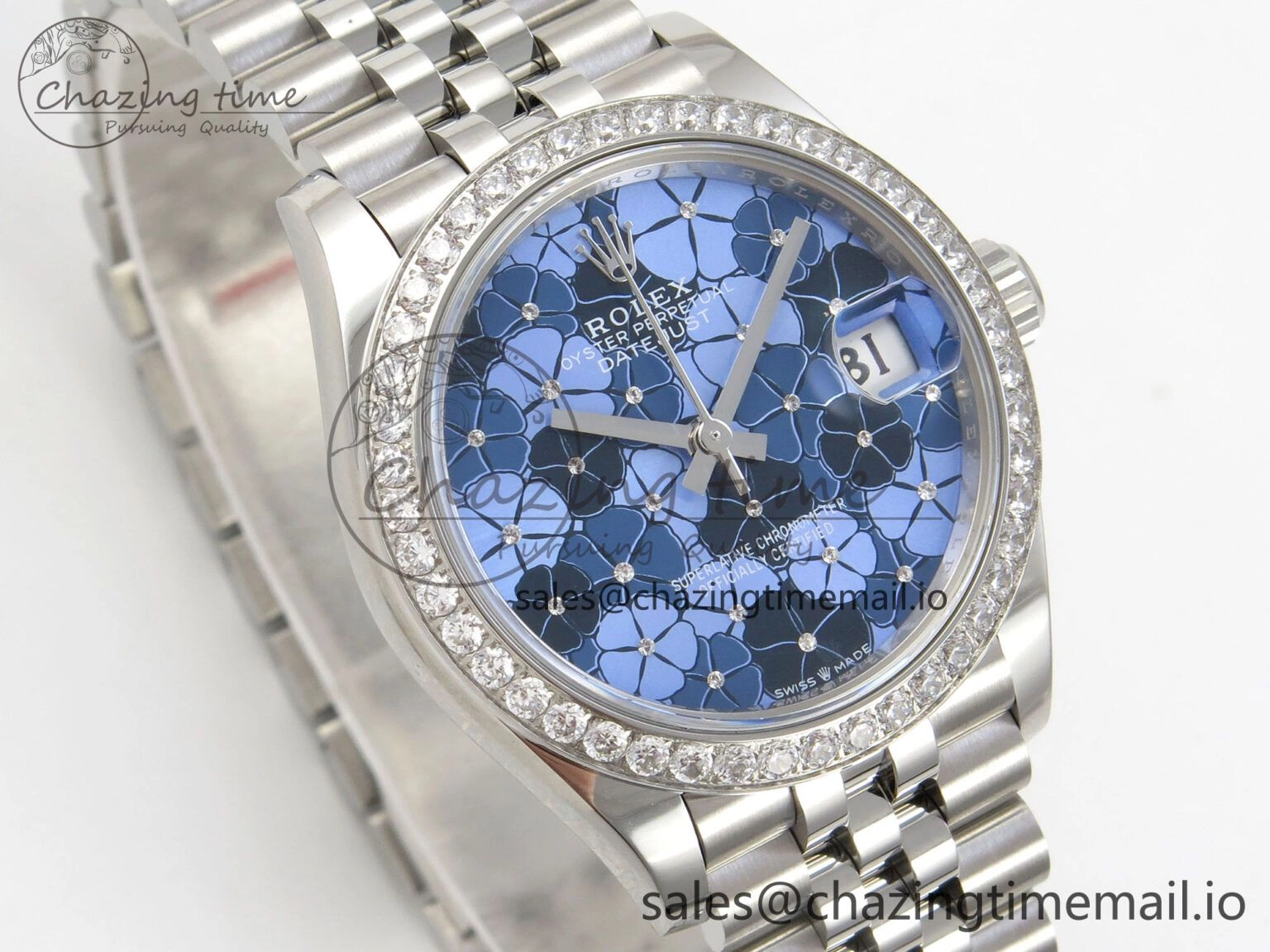 Durable DateJust 31 278274 THBF 1:1 Best Edition 904L Steel Fluted Blue Floral Dial Diamonds Bezel on SS Jubilee Bracelet HZ Cal. 48