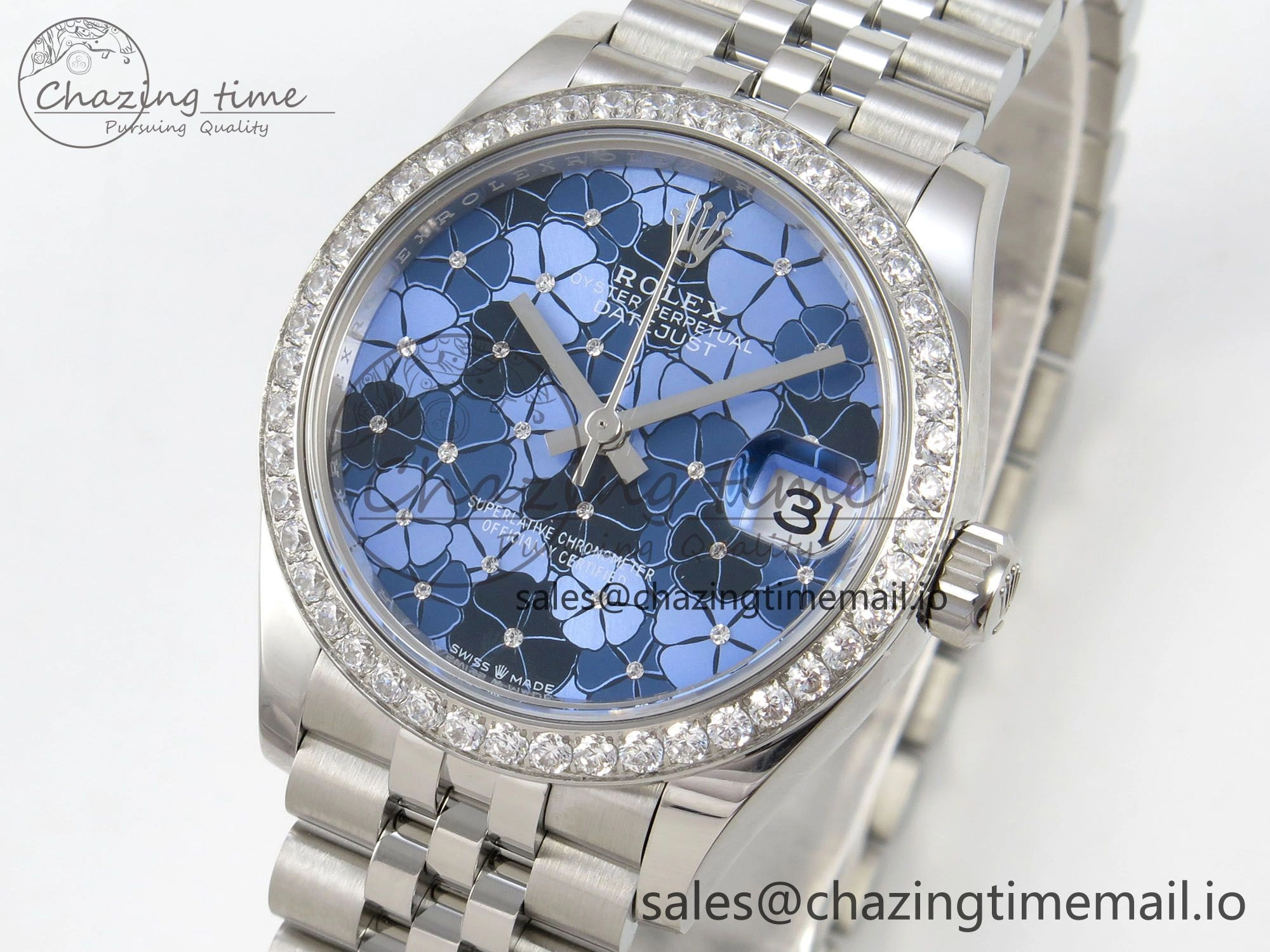 Durable DateJust 31 278274 THBF 1:1 Best Edition 904L Steel Fluted Blue Floral Dial Diamonds Bezel on SS Jubilee Bracelet HZ Cal. 48