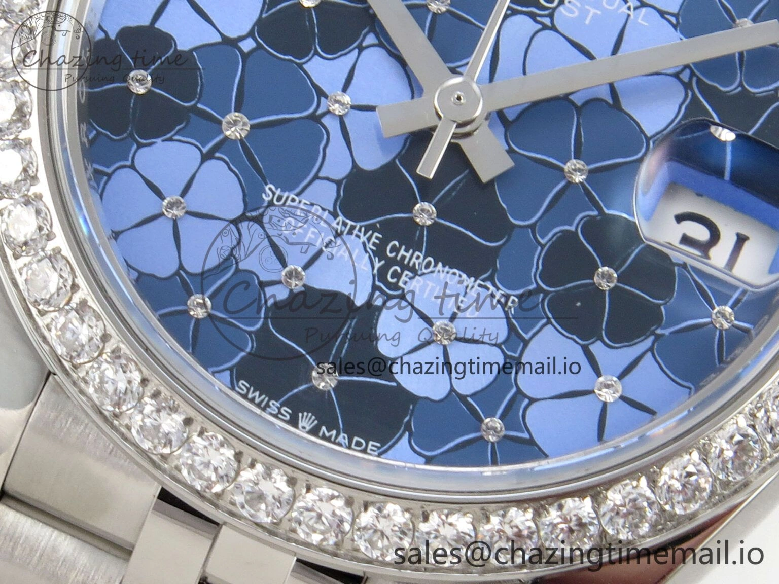 Durable DateJust 31 278274 THBF 1:1 Best Edition 904L Steel Fluted Blue Floral Dial Diamonds Bezel on SS Jubilee Bracelet HZ Cal. 48