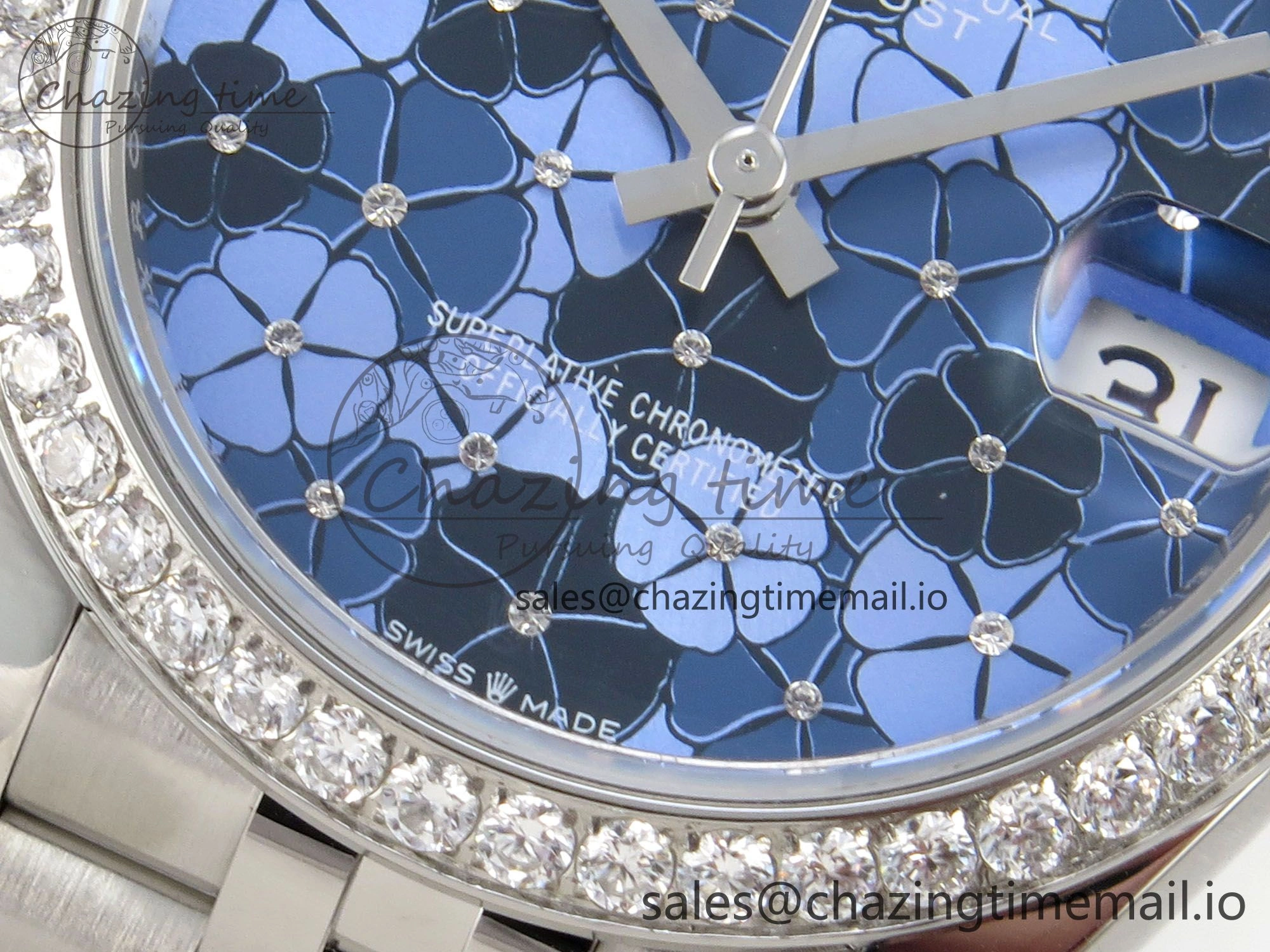 Durable DateJust 31 278274 THBF 1:1 Best Edition 904L Steel Fluted Blue Floral Dial Diamonds Bezel on SS Jubilee Bracelet HZ Cal. 48