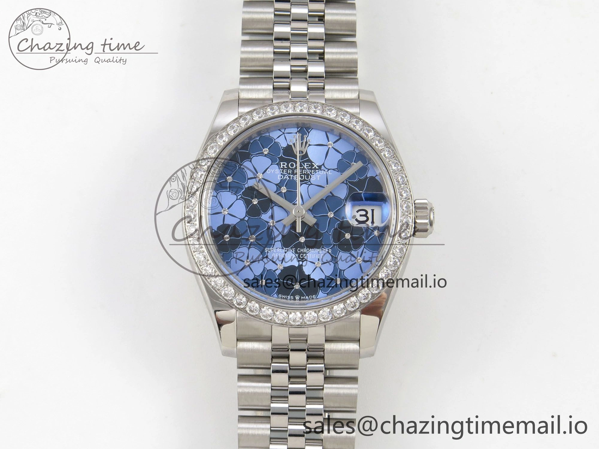 Durable DateJust 31 278274 THBF 1:1 Best Edition 904L Steel Fluted Blue Floral Dial Diamonds Bezel on SS Jubilee Bracelet HZ Cal. 48