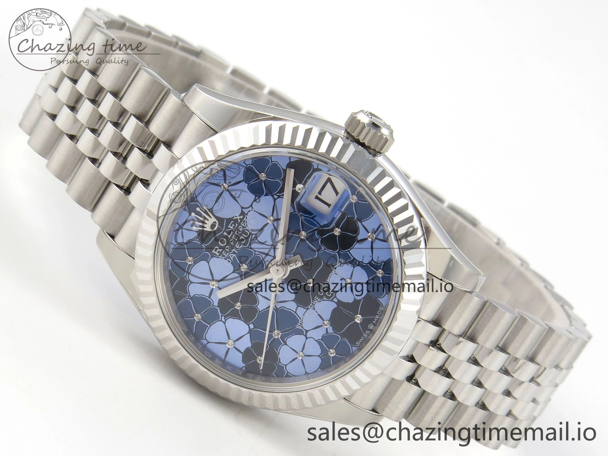 FreshLook DateJust 31 278274 THBF 1:1 Best Edition 904L Steel Fluted Blue Floral Dial on SS Jubilee Bracelet HZ Cal. 30