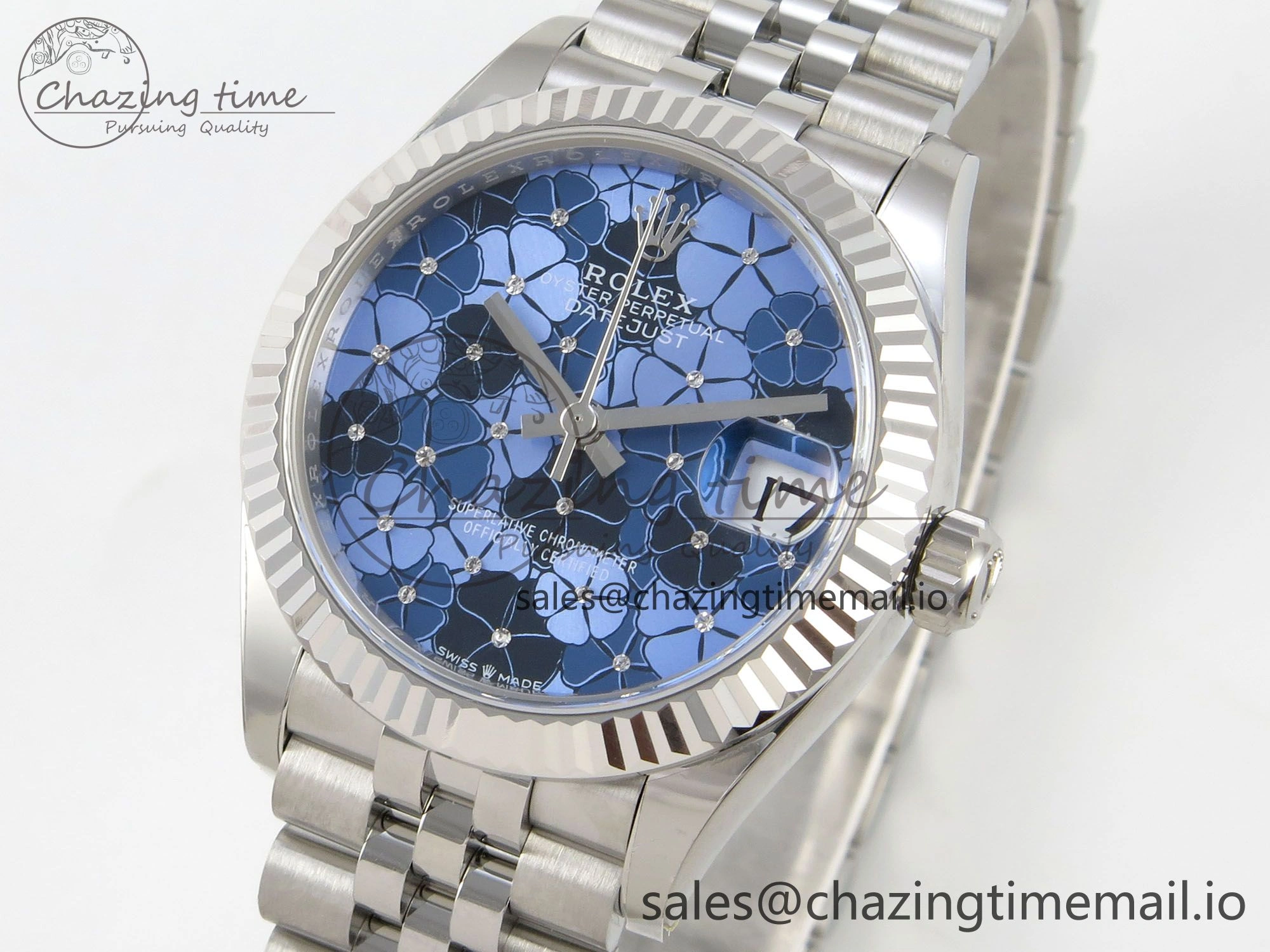 FreshLook DateJust 31 278274 THBF 1:1 Best Edition 904L Steel Fluted Blue Floral Dial on SS Jubilee Bracelet HZ Cal. 30