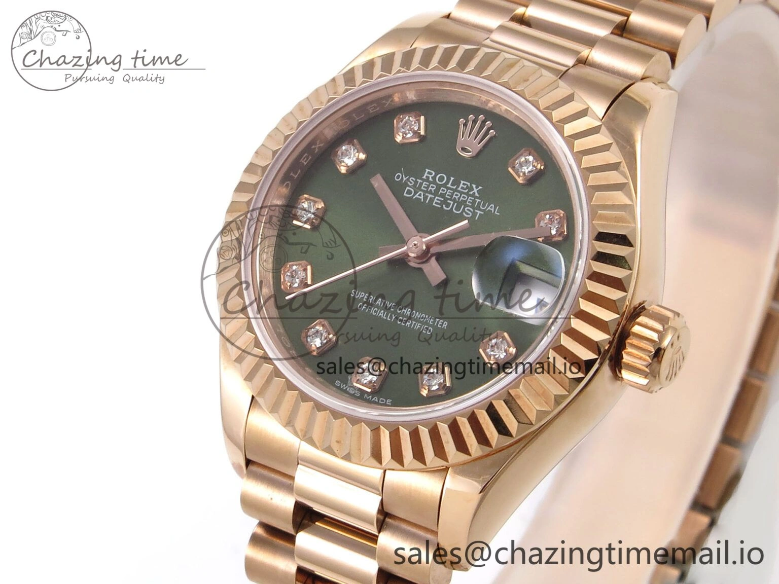 Thermal DateJust 31 278275 RG GMF 1:1 Best Edition 904L Steel Green Diamonds Dial on Jubilee Bracelet A 1144