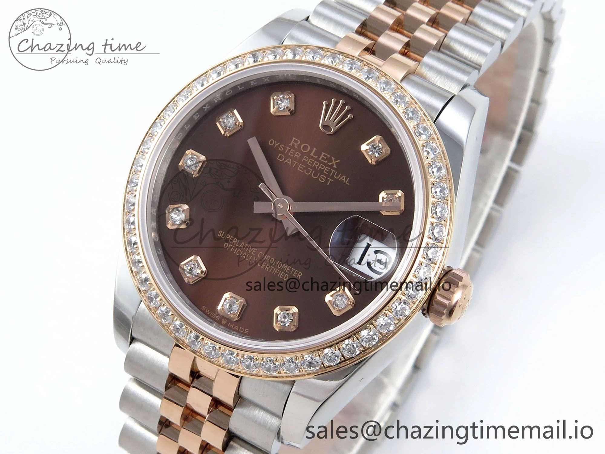 DateJust 31 278381RBR ARF 1:1 Best Edition 904L Steel Brown Diamonds Dial Diamonds Bezel on SS RG Jubilee Bracelet ETA Stylish 394