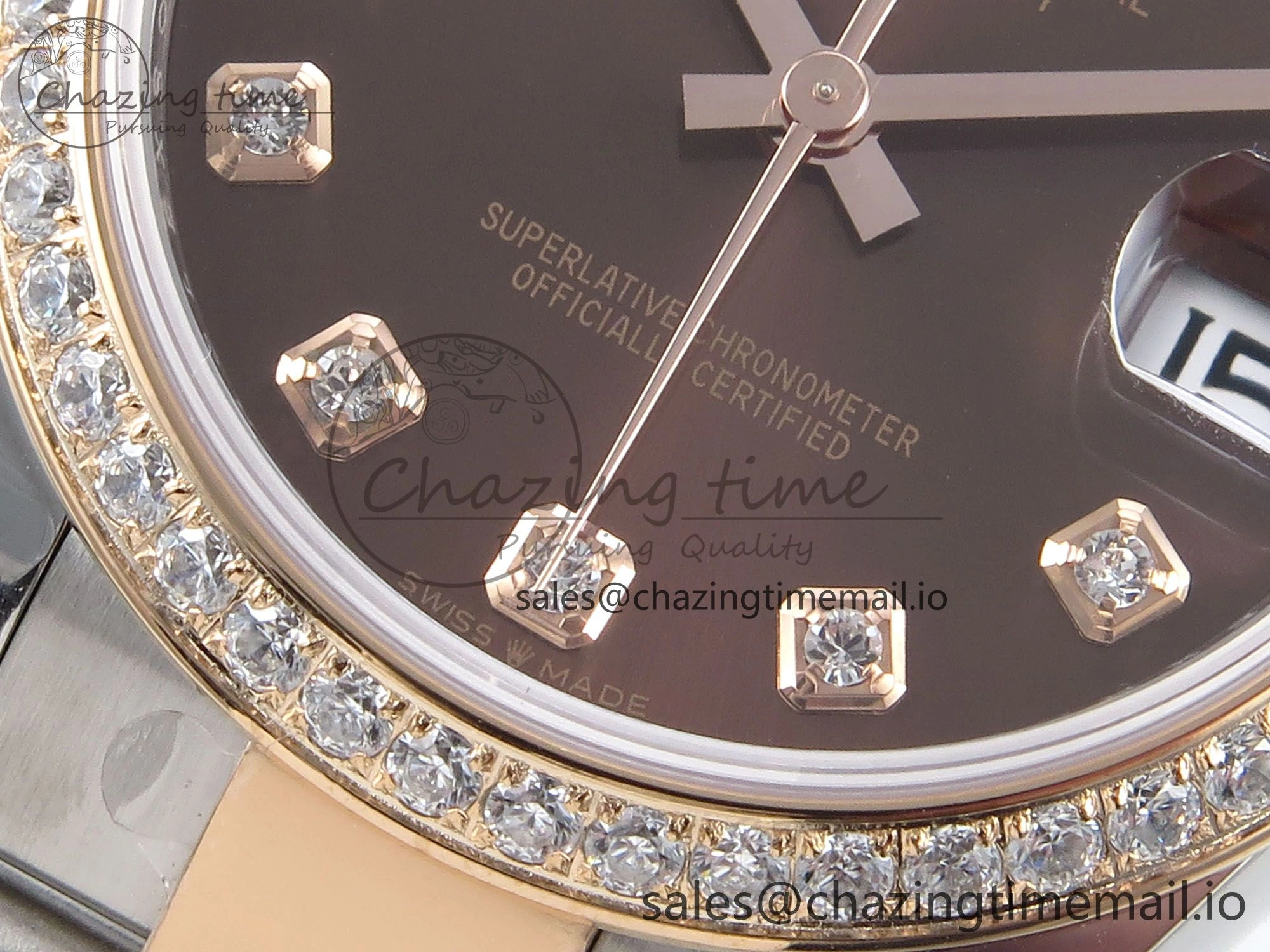 EyeCatching DateJust 31 278381RBR ARF 1:1 Best Edition 904L Steel Brown Diamonds Dial Diamonds Bezel on SS RG Oyster Bracelet ETA 373