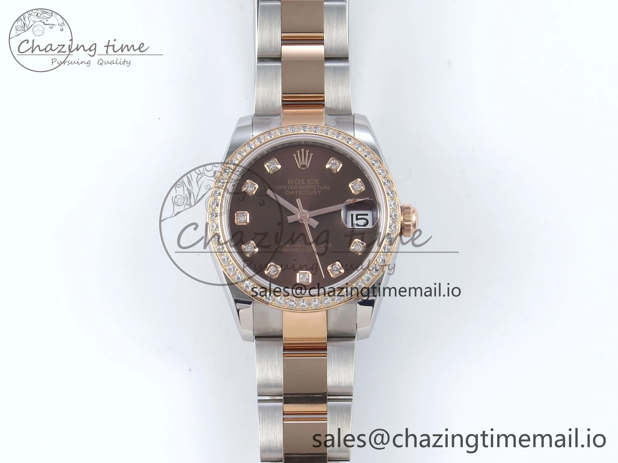 EyeCatching DateJust 31 278381RBR ARF 1:1 Best Edition 904L Steel Brown Diamonds Dial Diamonds Bezel on SS RG Oyster Bracelet ETA 373