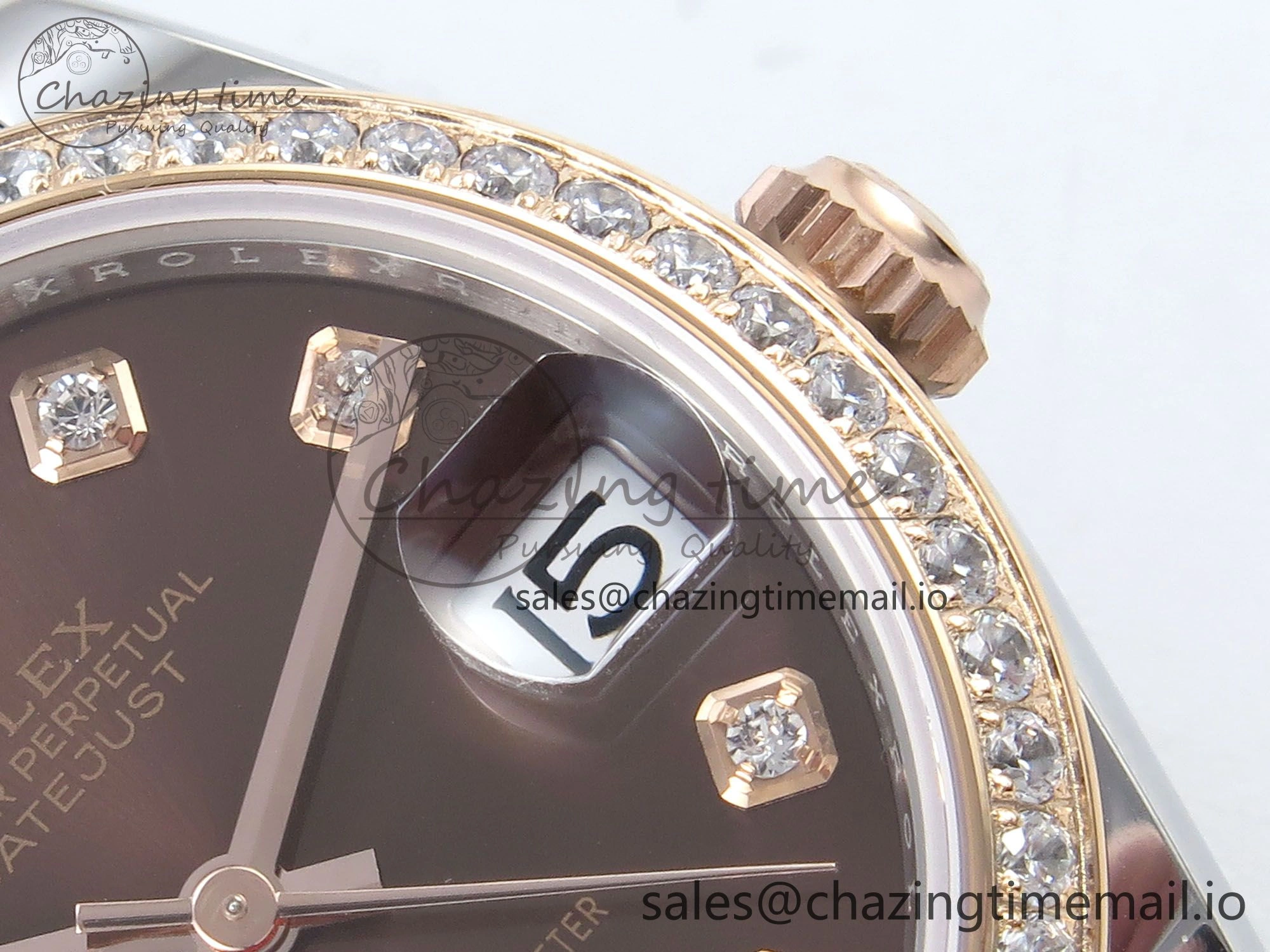 EyeCatching DateJust 31 278381RBR ARF 1:1 Best Edition 904L Steel Brown Diamonds Dial Diamonds Bezel on SS RG Oyster Bracelet ETA 373