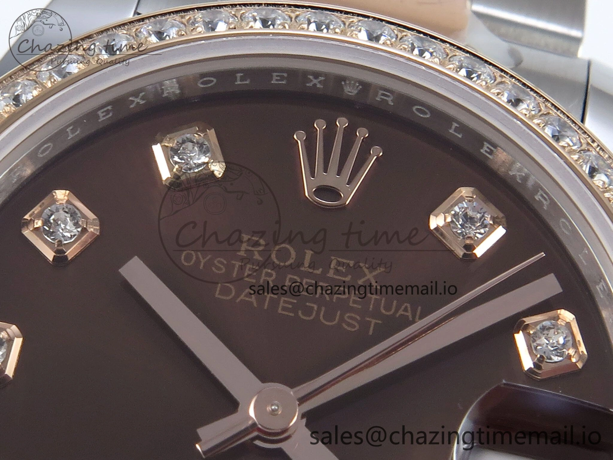 EyeCatching DateJust 31 278381RBR ARF 1:1 Best Edition 904L Steel Brown Diamonds Dial Diamonds Bezel on SS RG Oyster Bracelet ETA 373